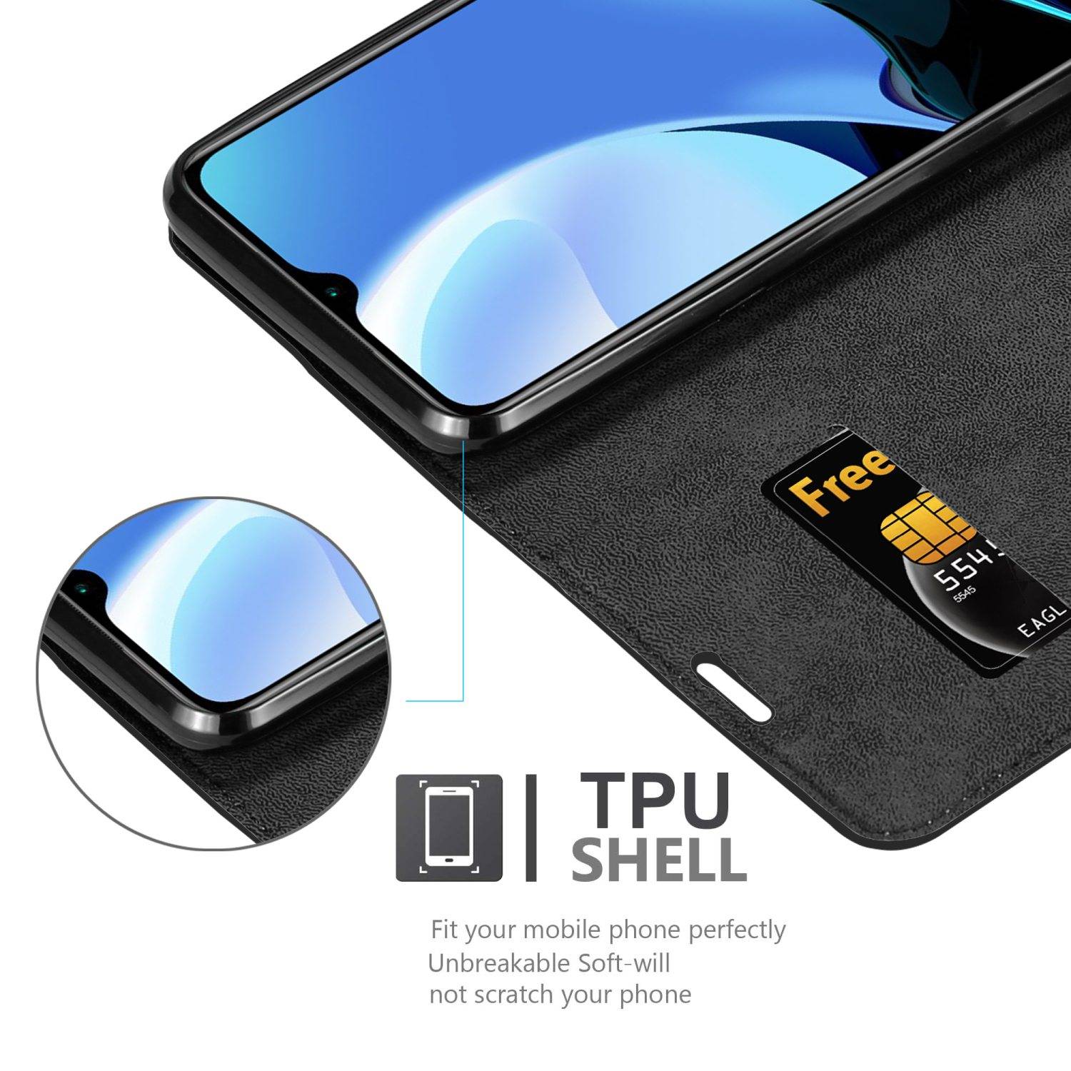 Cadorabo Hülle für Xiaomi RedMi 9T / POCO M3 Schutz Hülle in Schwarz Handyhülle Etui Case Cover Magnetverschluss