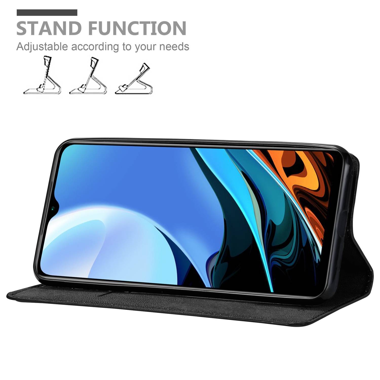 Cadorabo Hülle für Xiaomi RedMi 9T / POCO M3 Schutz Hülle in Schwarz Handyhülle Etui Case Cover Magnetverschluss