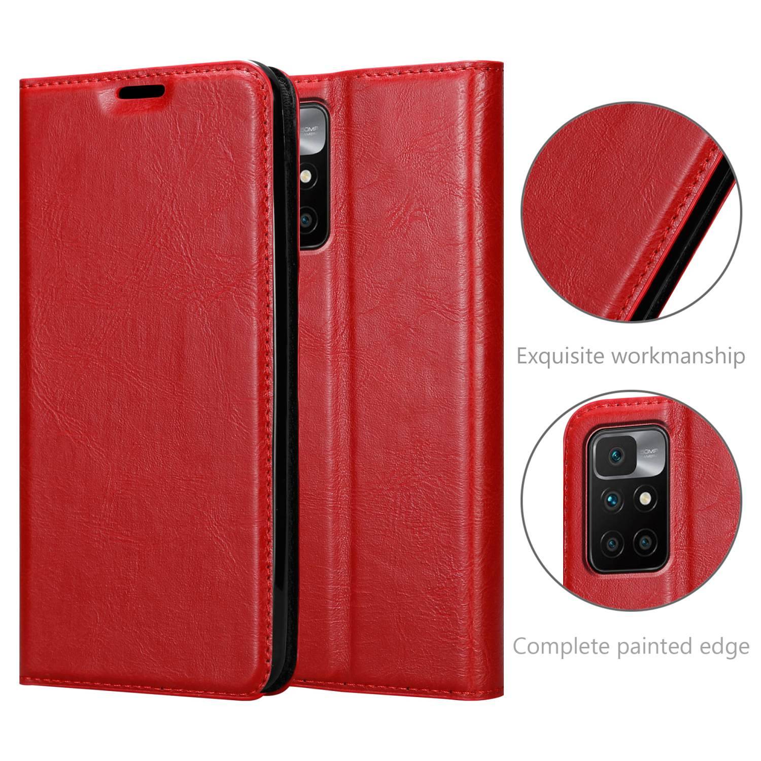 Cadorabo Hülle für Xiaomi RedMi 10 / RedMi NOTE 11 4G Schutz Hülle in Rot Handyhülle Etui Case Cover Magnetverschluss