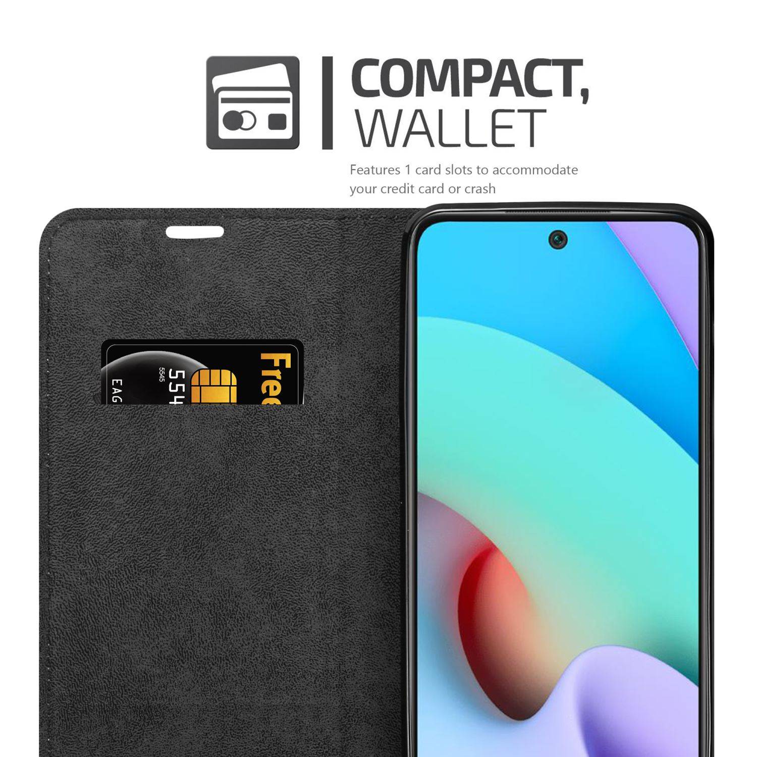 Cadorabo Hülle für Xiaomi RedMi 10 / RedMi NOTE 11 4G Schutz Hülle in Braun Handyhülle Etui Case Cover Magnetverschluss