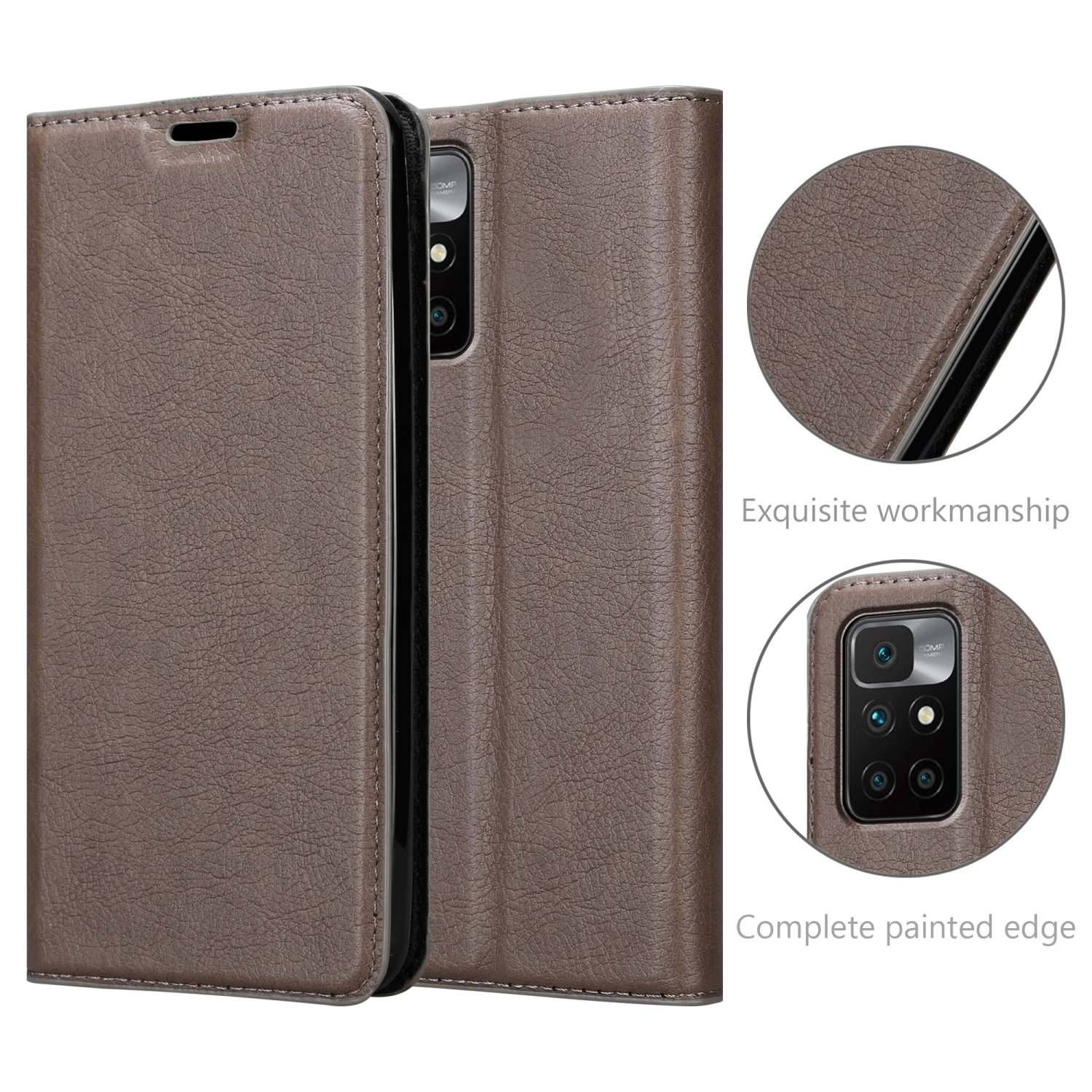 Cadorabo Hülle für Xiaomi RedMi 10 / RedMi NOTE 11 4G Schutz Hülle in Braun Handyhülle Etui Case Cover Magnetverschluss