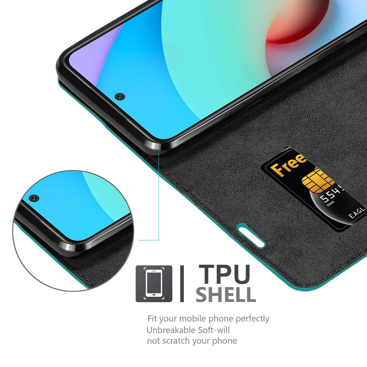 Cadorabo Hülle für Xiaomi RedMi 10 / RedMi NOTE 11 4G Schutz Hülle in Türkis Handyhülle Etui Case Cover Magnetverschluss