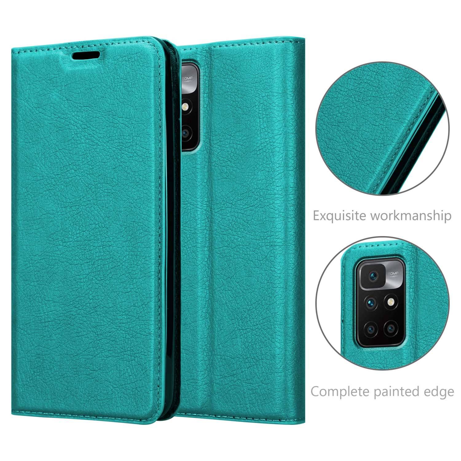 Cadorabo Hülle für Xiaomi RedMi 10 / RedMi NOTE 11 4G Schutz Hülle in Türkis Handyhülle Etui Case Cover Magnetverschluss