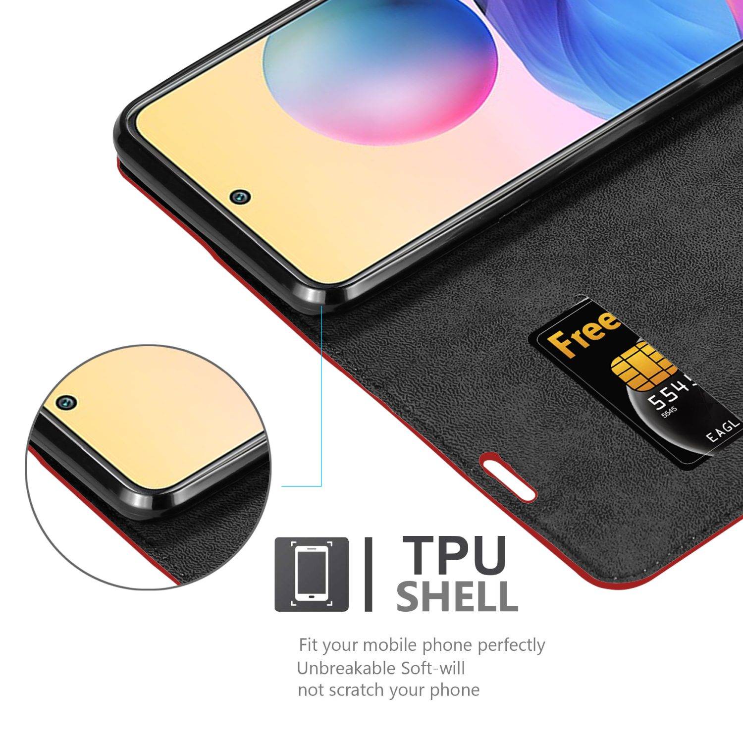 Cadorabo Hülle für Xiaomi RedMi NOTE 10 5G / POCO M3 PRO 5G Schutz Hülle in Rot Handyhülle Etui Case Cover