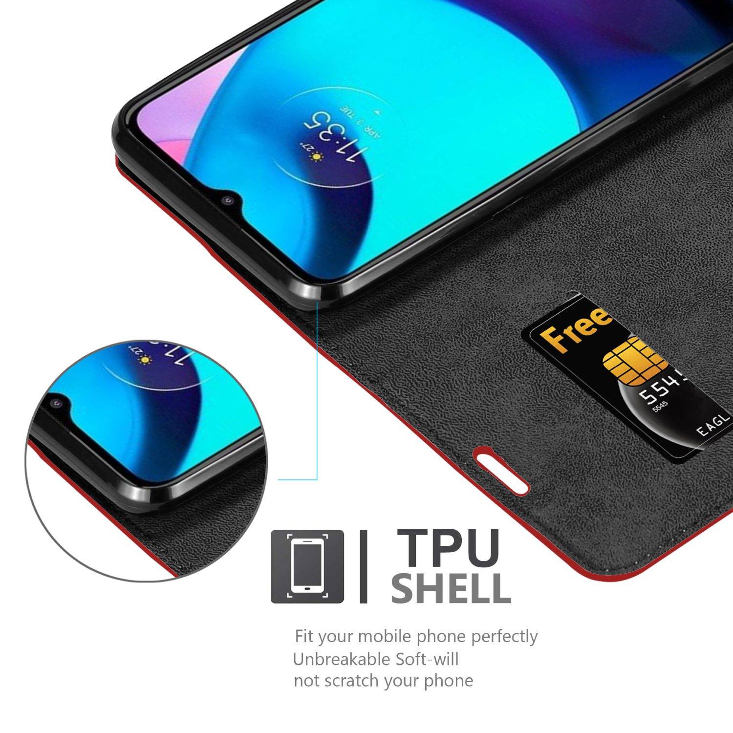 Cadorabo Hülle für Motorola MOTO E20 / E30 / E40 Schutz Hülle in Rot Handyhülle Etui Case Cover Magnetverschluss