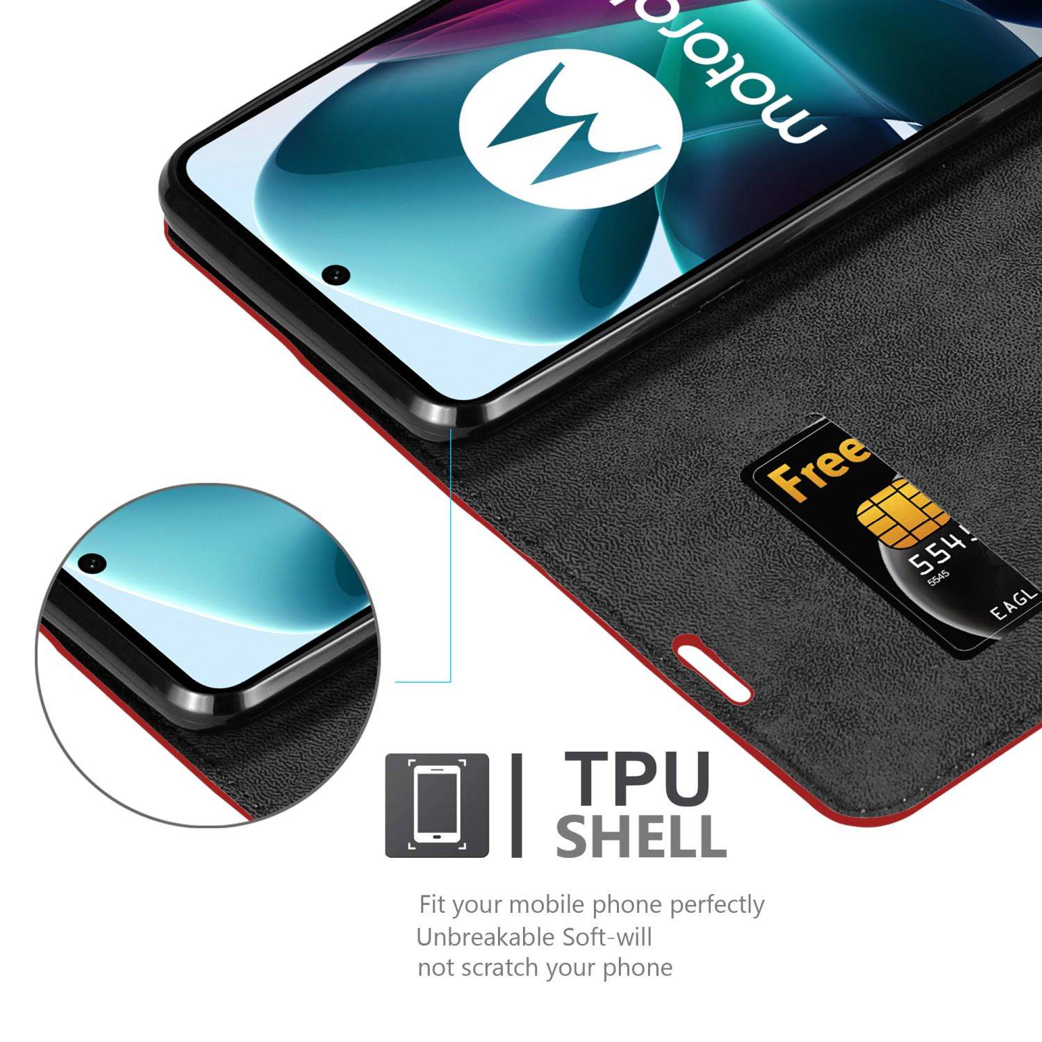 Cadorabo Hülle für Motorola MOTO G200 5G Schutz Hülle in Rot Handyhülle Etui Case Cover Magnetverschluss