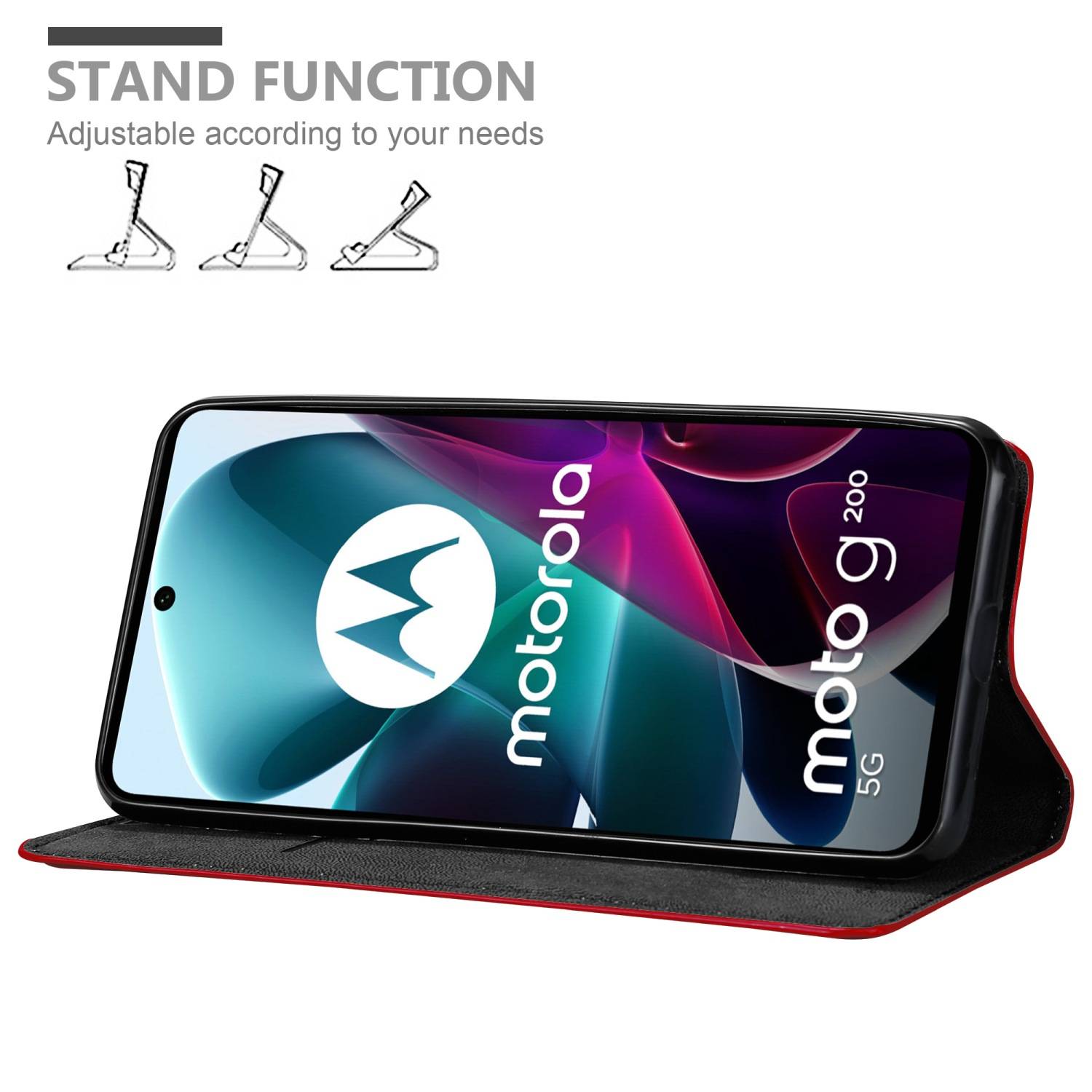 Cadorabo Hülle für Motorola MOTO G200 5G Schutz Hülle in Rot Handyhülle Etui Case Cover Magnetverschluss