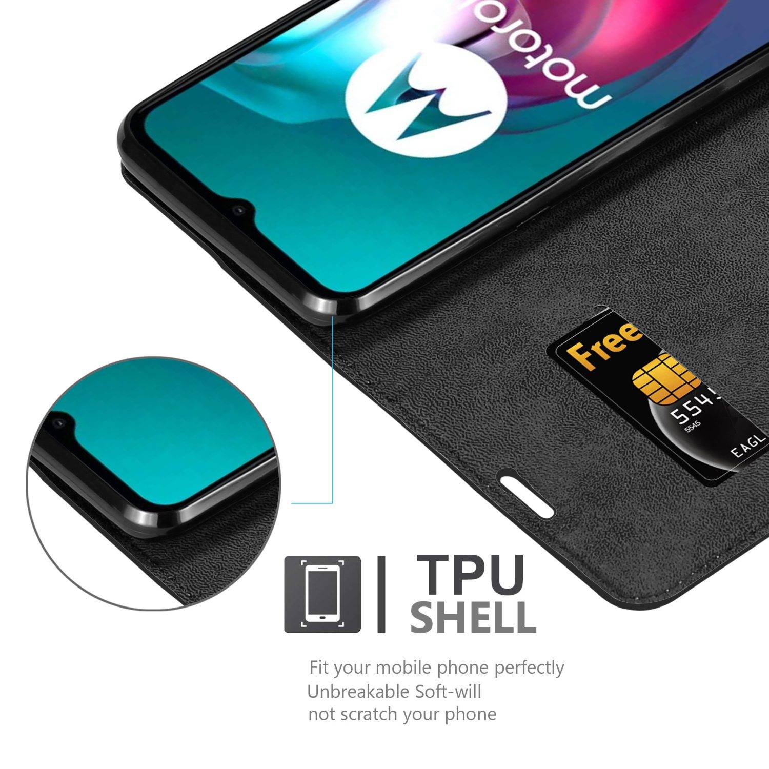 Cadorabo Hülle für Motorola MOTO G10 / G30 Schutz Hülle in Schwarz Handyhülle Etui Case Cover Magnetverschluss