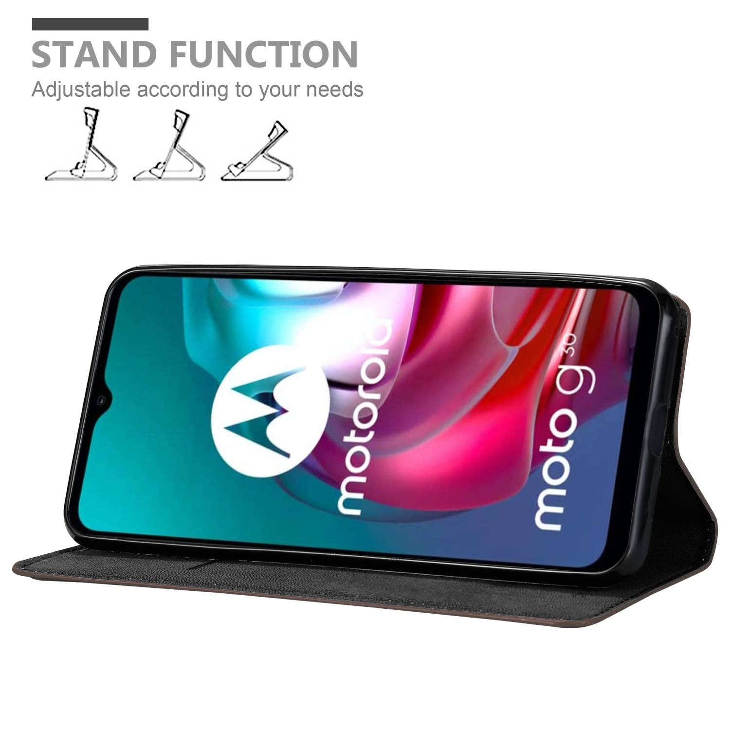 Cadorabo Hülle für Motorola MOTO G10 / G30 Schutz Hülle in Braun Handyhülle Etui Case Cover Magnetverschluss