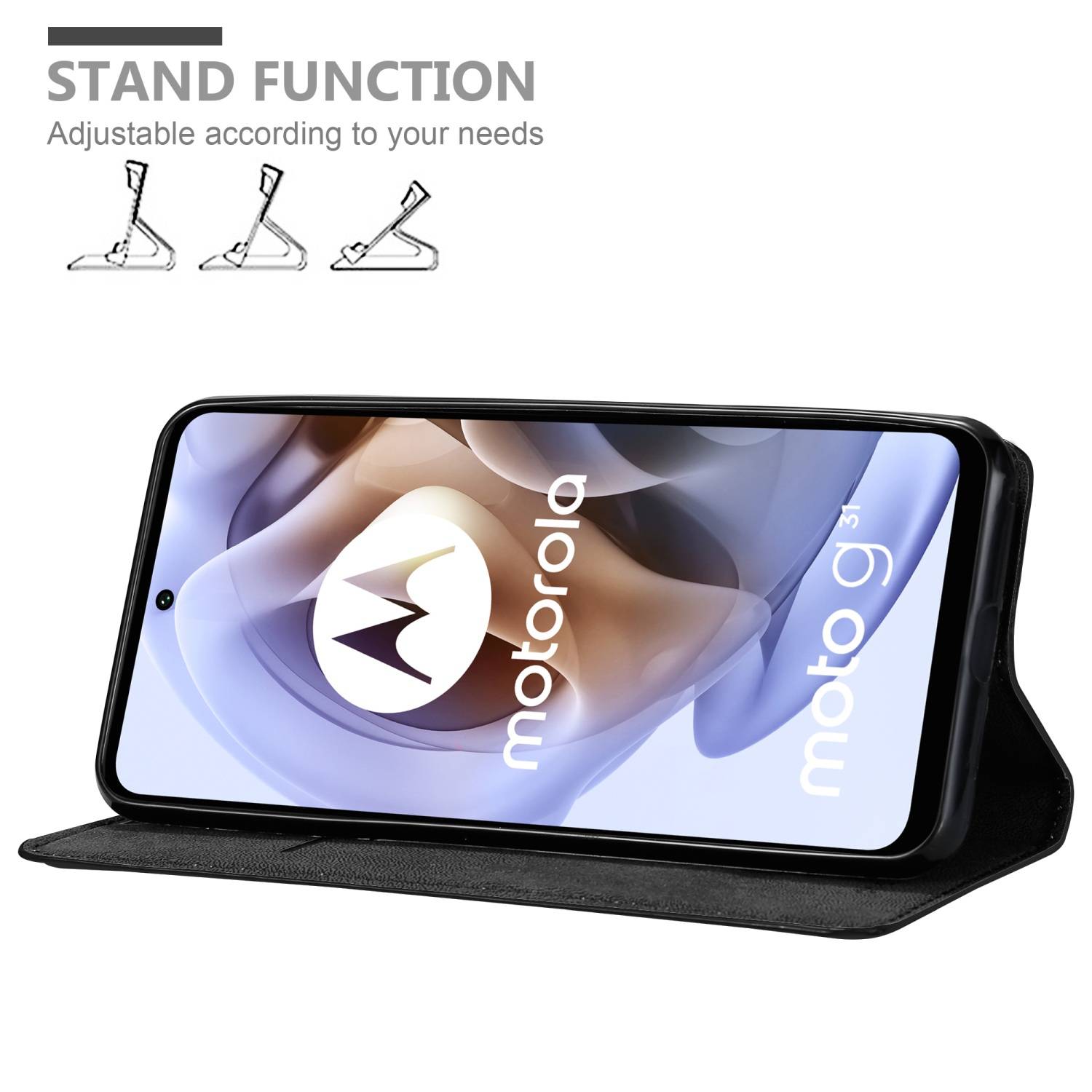 Cadorabo Hülle für Motorola MOTO G31 / G41 Schutz Hülle in Schwarz Handyhülle Etui Case Cover Magnetverschluss