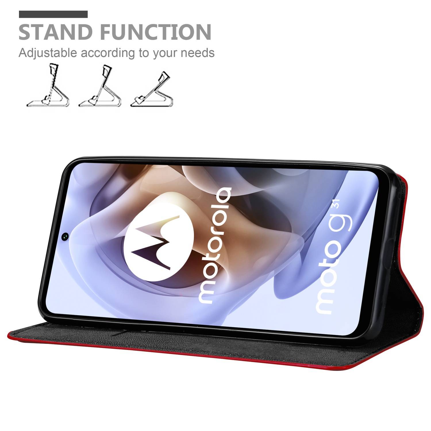 Cadorabo Hülle für Motorola MOTO G31 / G41 Schutz Hülle in Rot Handyhülle Etui Case Cover Magnetverschluss