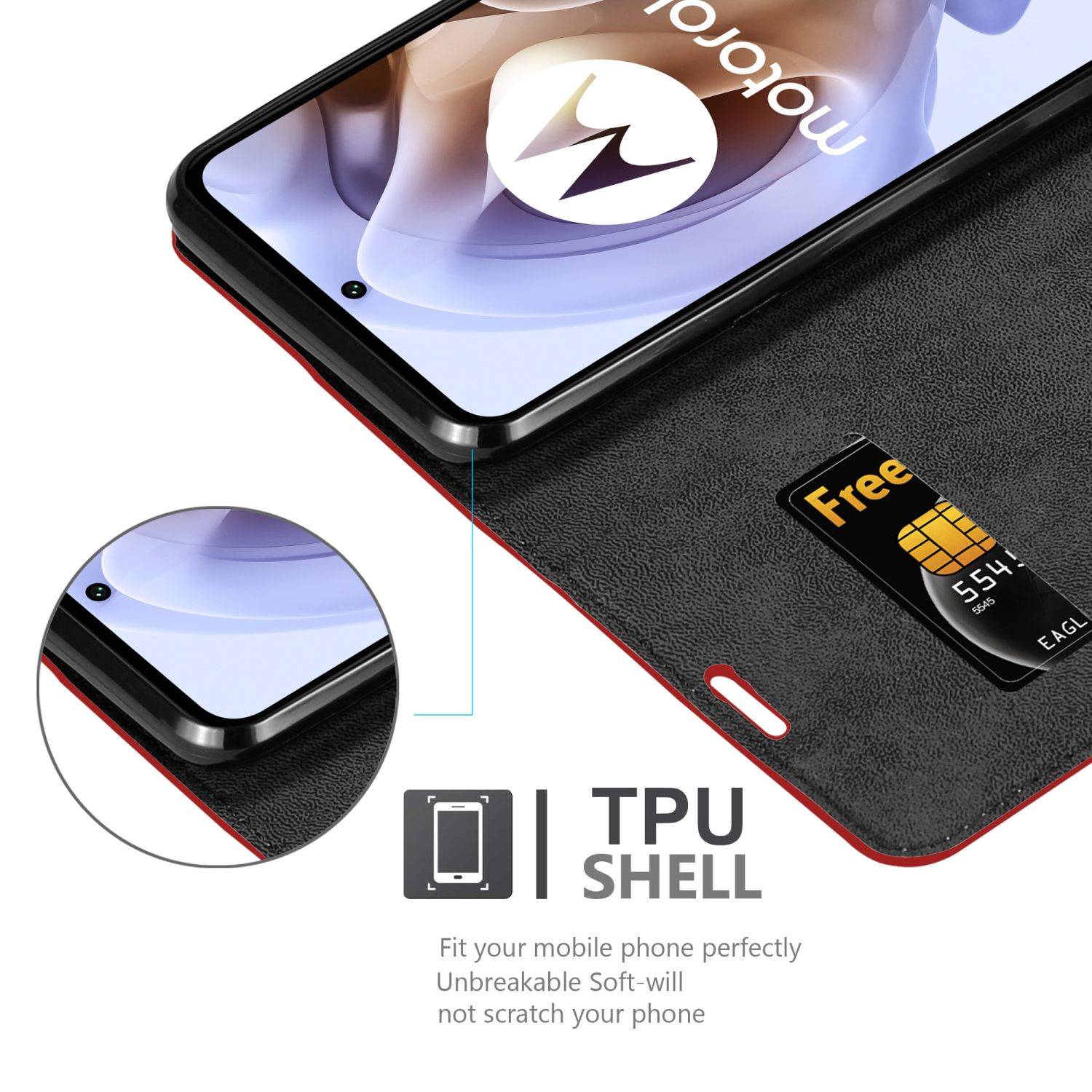 Cadorabo Hülle für Motorola MOTO G31 / G41 Schutz Hülle in Rot Handyhülle Etui Case Cover Magnetverschluss