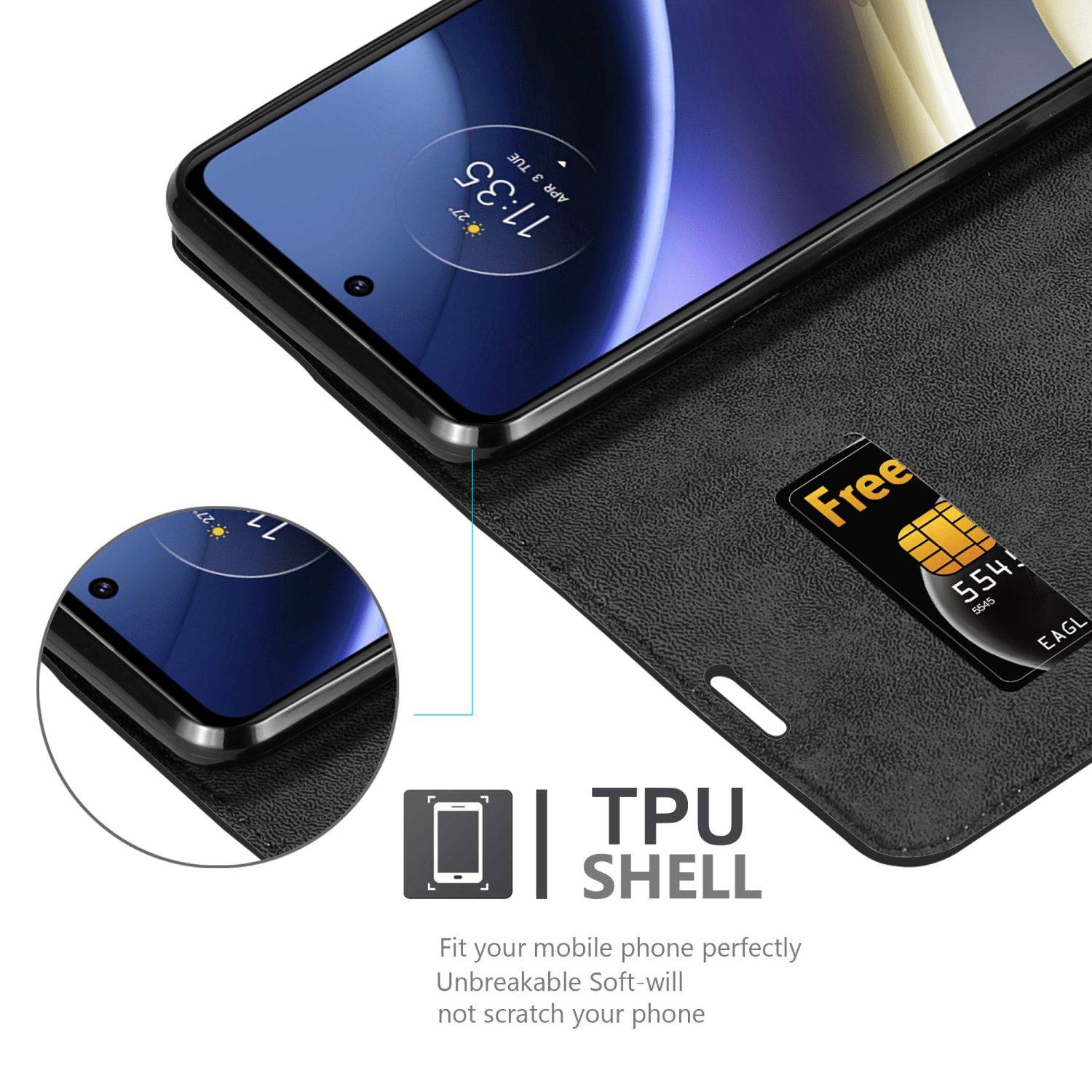 Cadorabo Hülle für Motorola MOTO G51 5G Schutz Hülle in Schwarz Handyhülle Etui Case Cover Magnetverschluss