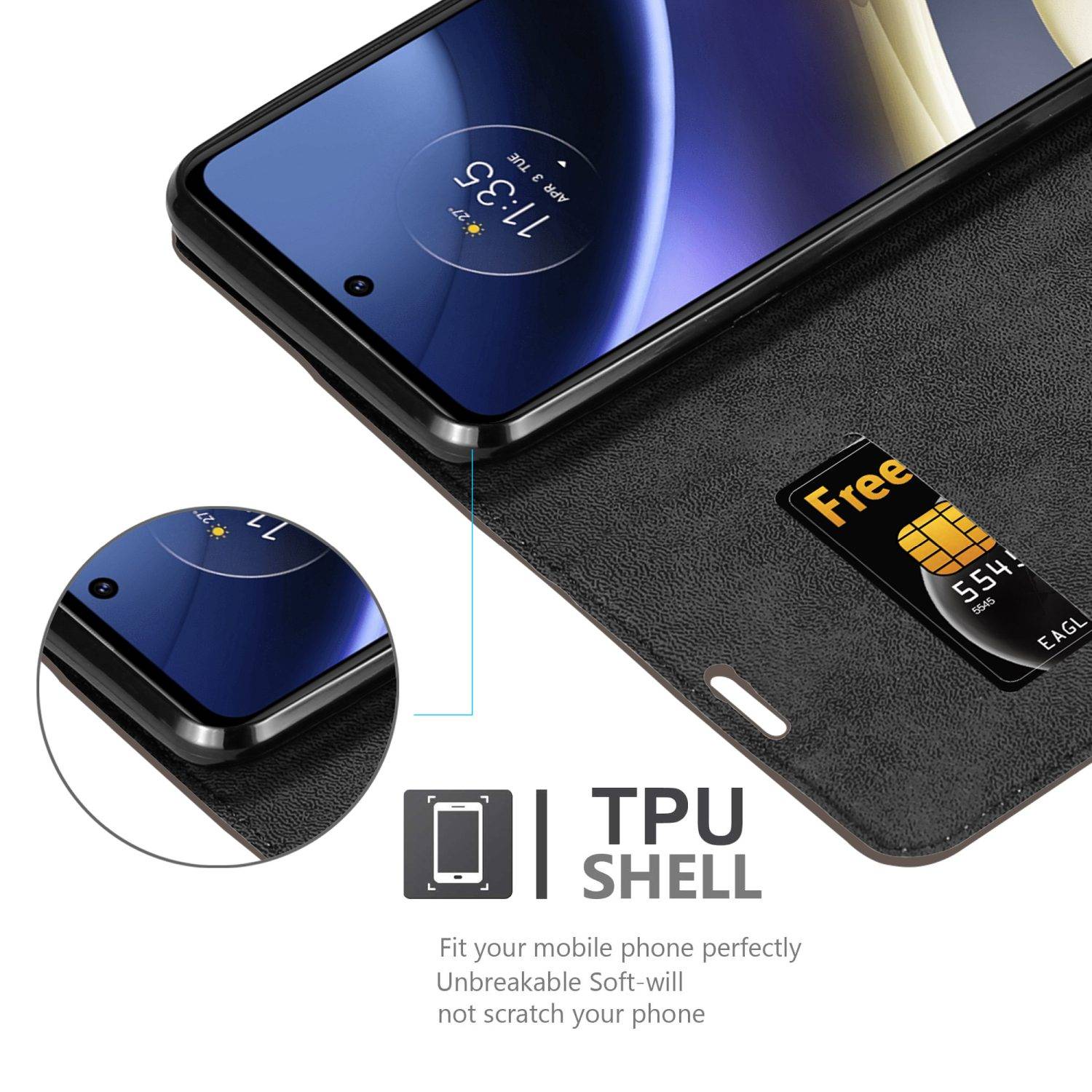 Cadorabo Hülle für Motorola MOTO G51 5G Schutz Hülle in Braun Handyhülle Etui Case Cover Magnetverschluss