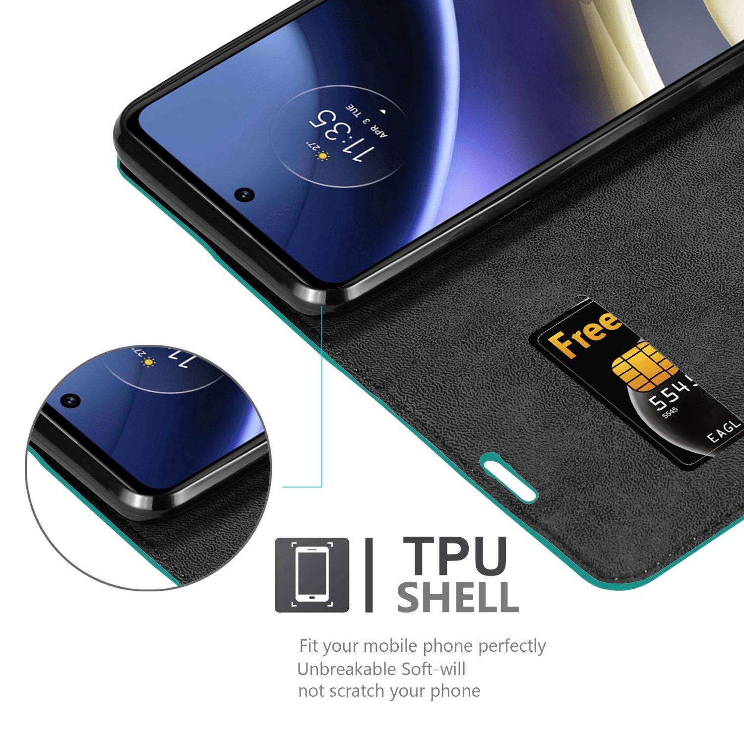 Cadorabo Hülle für Motorola MOTO G51 5G Schutz Hülle in Türkis Handyhülle Etui Case Cover Magnetverschluss