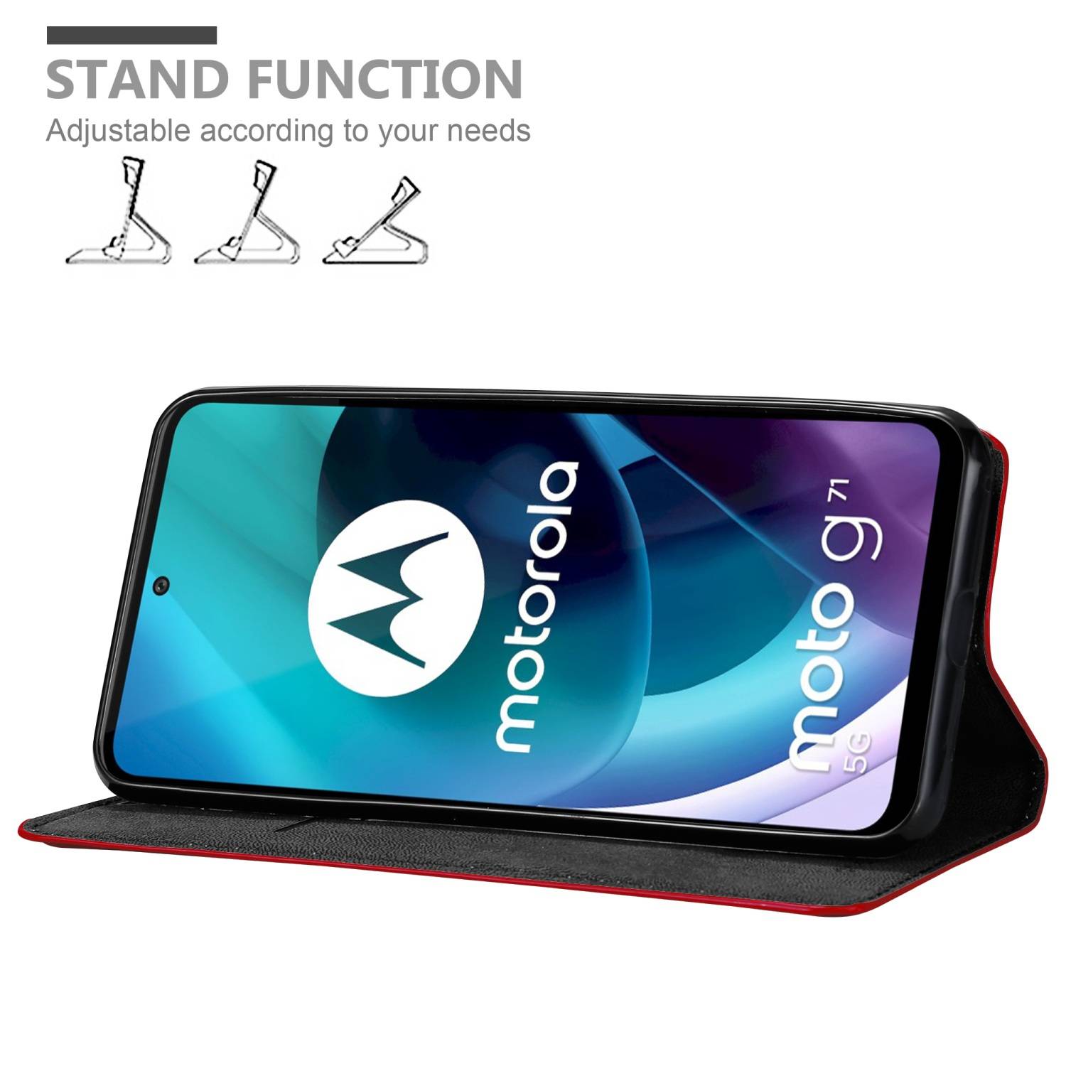 Cadorabo Hülle für Motorola MOTO G71 5G Schutz Hülle in Rot Handyhülle Etui Case Cover Magnetverschluss