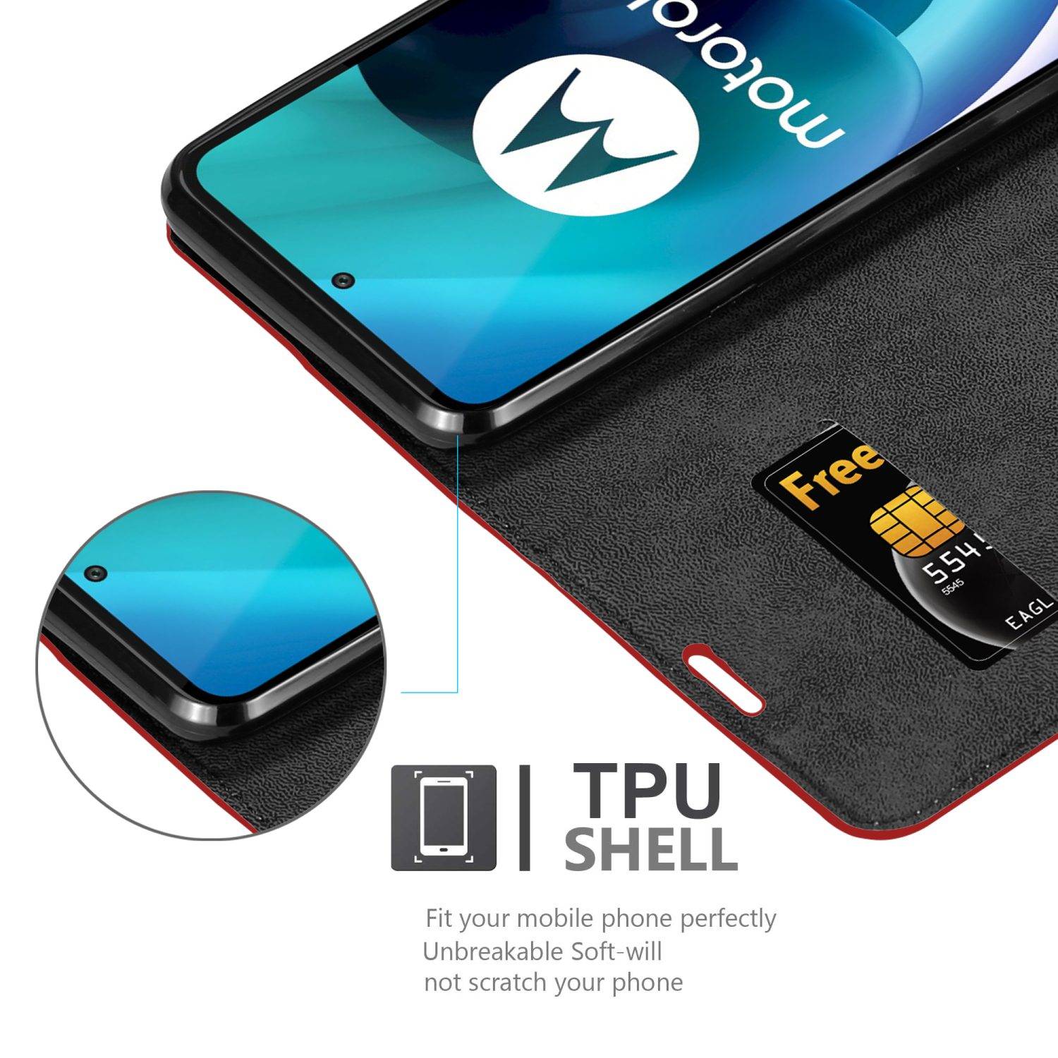 Cadorabo Hülle für Motorola MOTO G71 5G Schutz Hülle in Rot Handyhülle Etui Case Cover Magnetverschluss