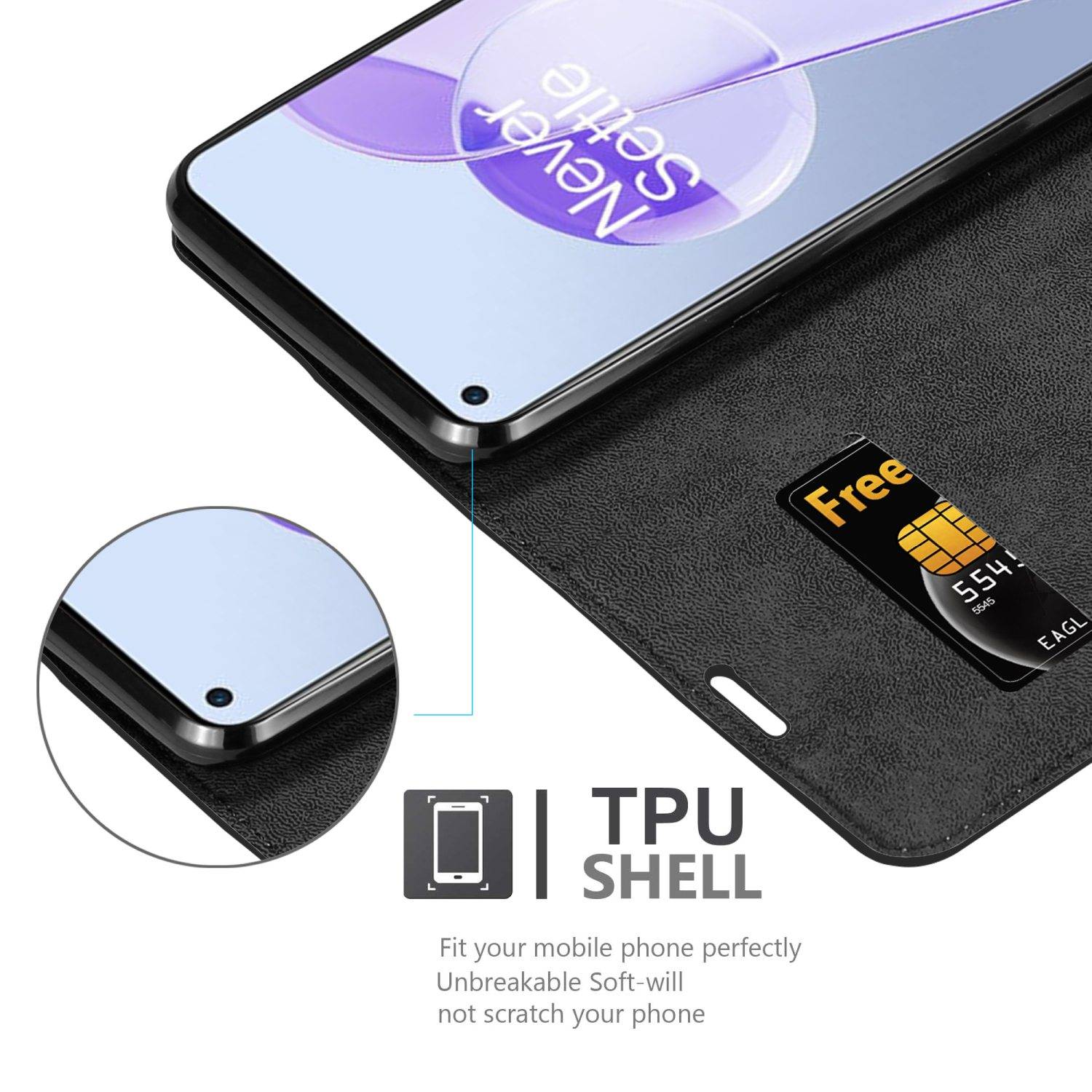 Cadorabo Hülle für OnePlus 9RT 5G Schutz Hülle in Schwarz Handyhülle Etui Case Cover Magnetverschluss