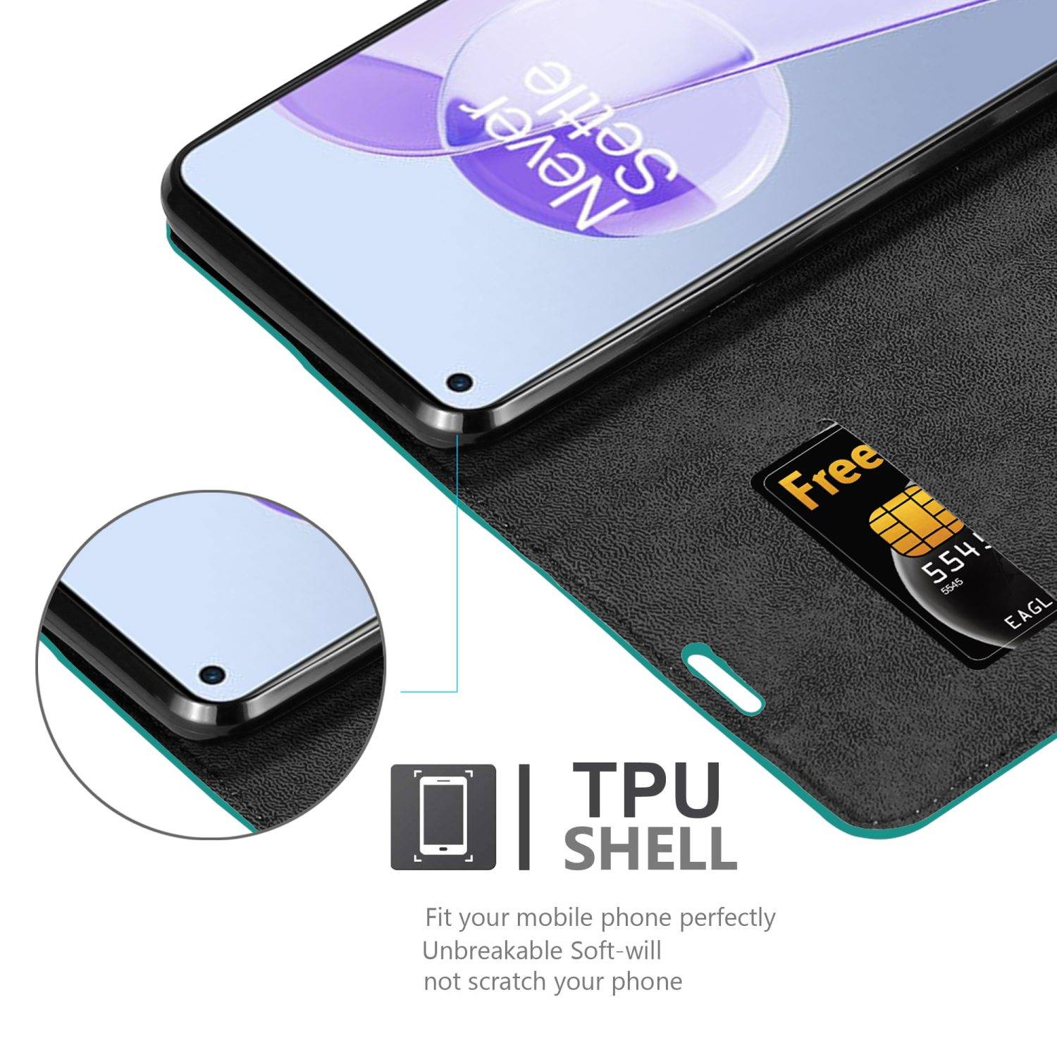 Cadorabo Hülle für OnePlus 9RT 5G Schutz Hülle in Türkis Handyhülle Etui Case Cover Magnetverschluss