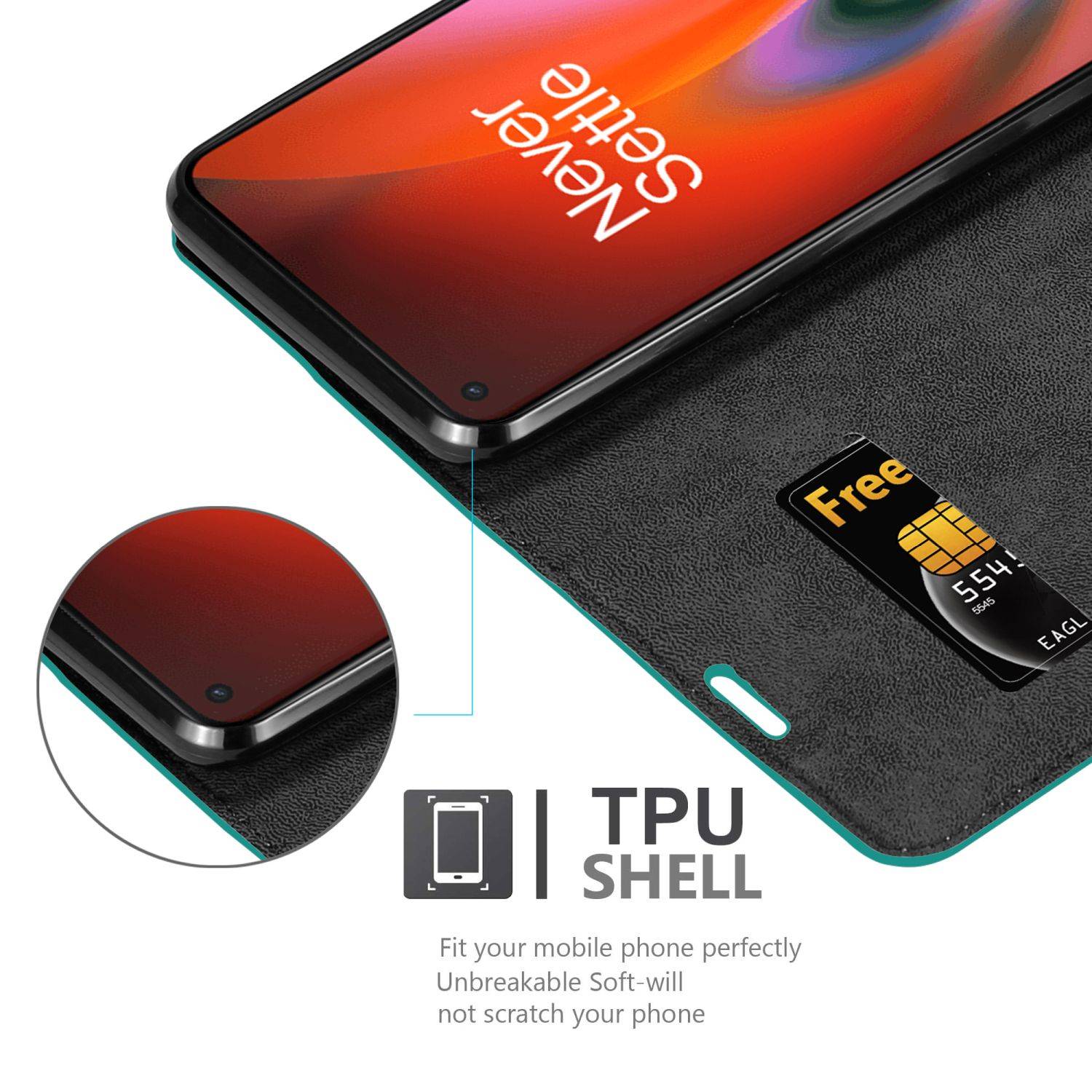 Cadorabo Hülle für OnePlus Nord 2 5G Schutz Hülle in Türkis Handyhülle Etui Case Cover Magnetverschluss