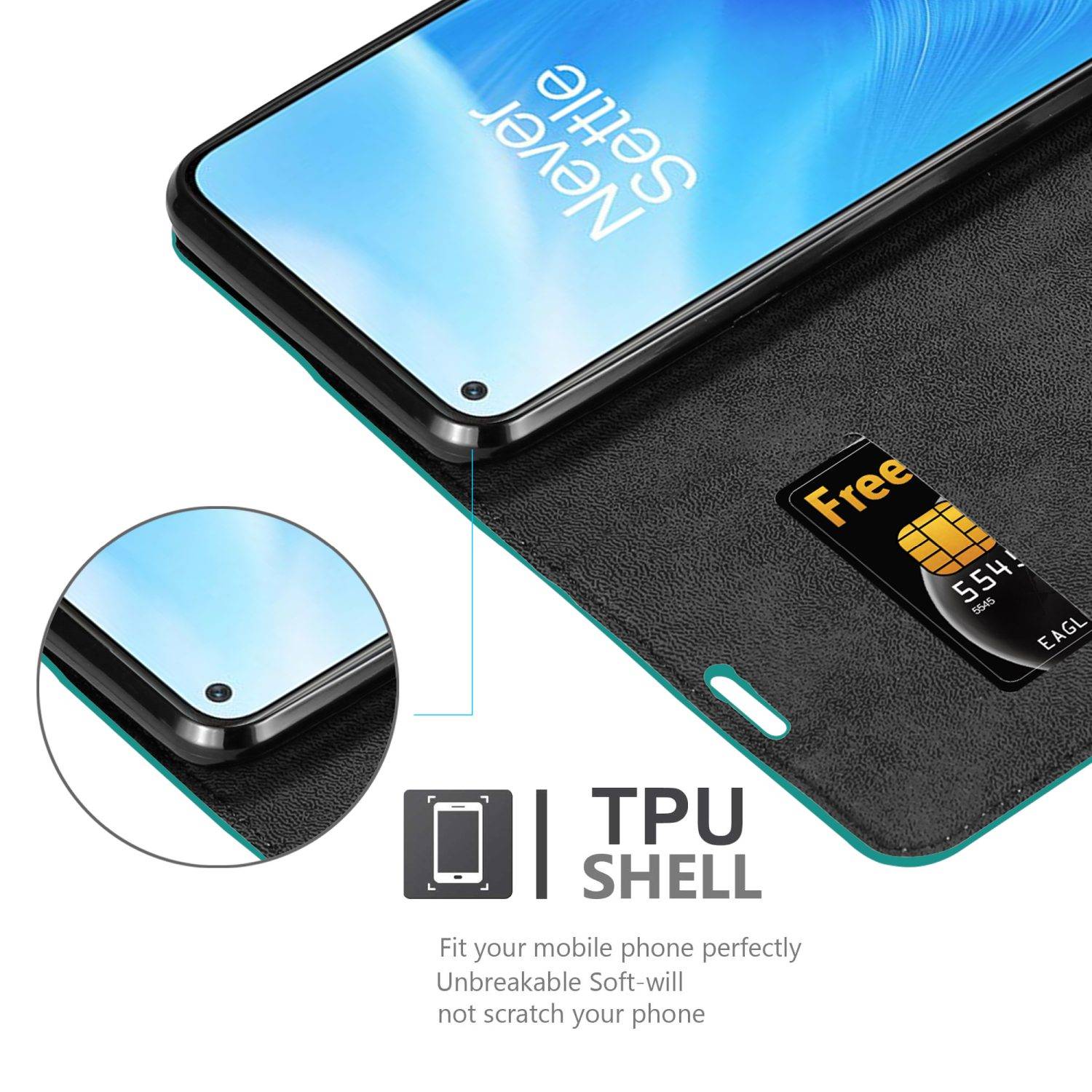 Cadorabo Hülle für OnePlus Nord N200 5G Schutz Hülle in Türkis Handyhülle Etui Case Cover Magnetverschluss