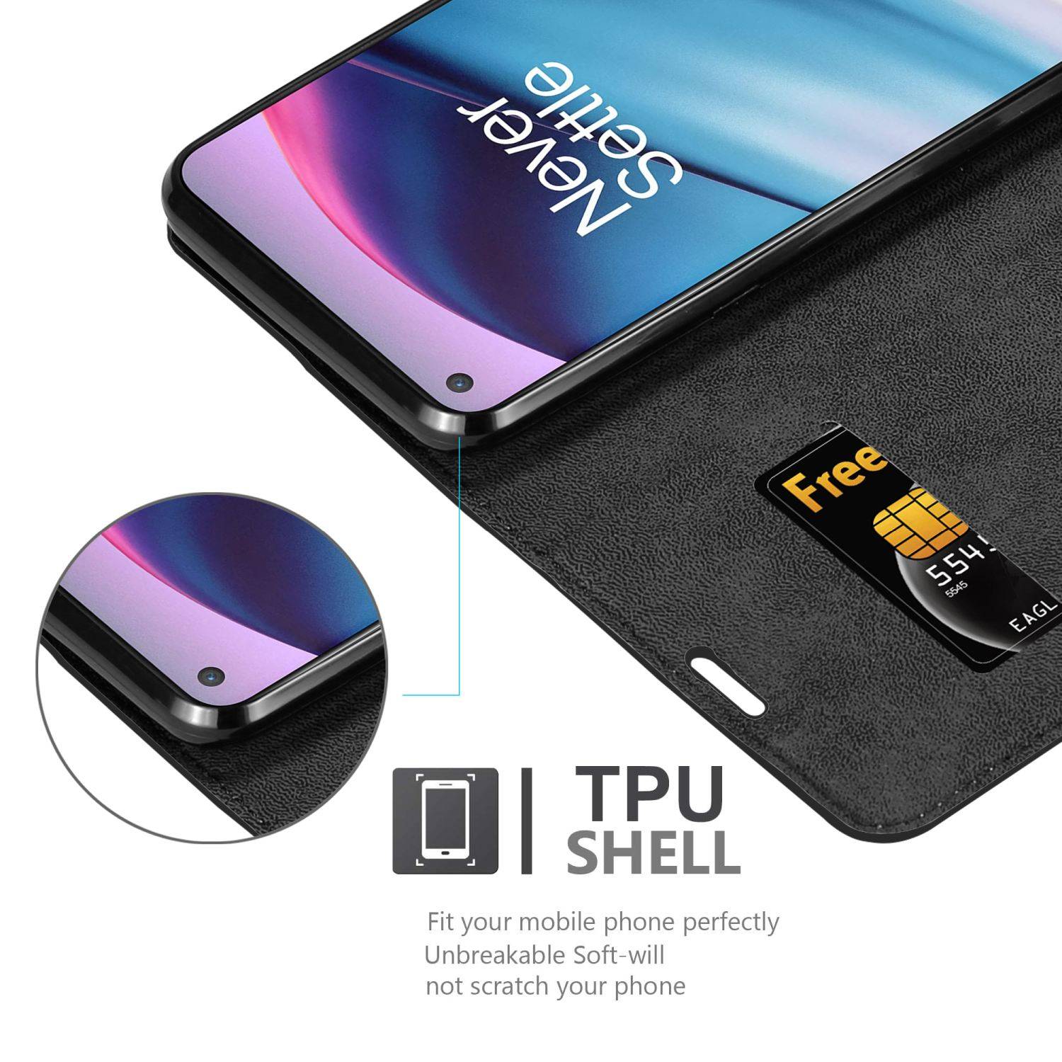 Cadorabo Hülle für OnePlus Nord CE 5G Schutz Hülle in Schwarz Handyhülle Etui Case Cover Magnetverschluss