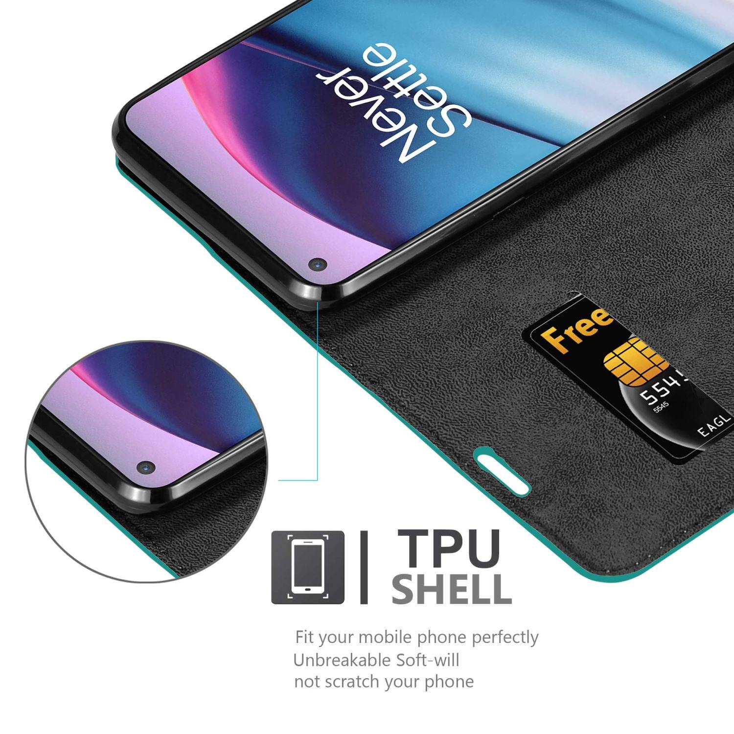 Cadorabo Hülle für OnePlus Nord CE 5G Schutz Hülle in Türkis Handyhülle Etui Case Cover Magnetverschluss