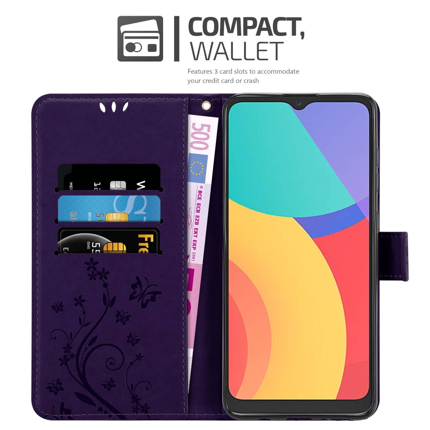 Cadorabo Hülle für Alcatel 1S 2021 / 3L 2021 Schutz Hülle in Lila Schutzhülle Handy Hülle Etui Case Blumen Flower