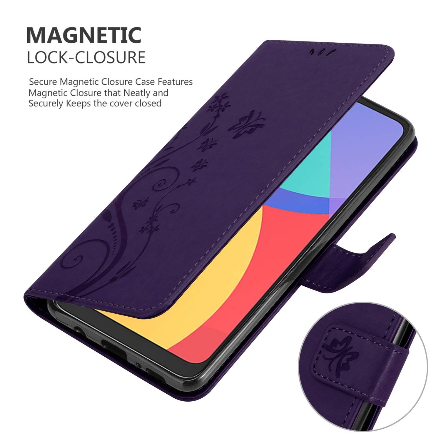 Cadorabo Hülle für Alcatel 1S 2021 / 3L 2021 Schutz Hülle in Lila Schutzhülle Handy Hülle Etui Case Blumen Flower