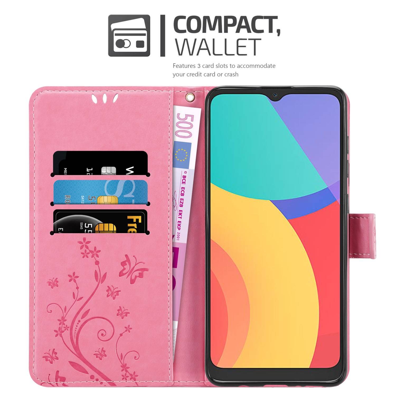Cadorabo Hülle für Alcatel 1S 2021 / 3L 2021 Schutz Hülle in Rosa Schutzhülle Handy Hülle Etui Case Blumen Flower