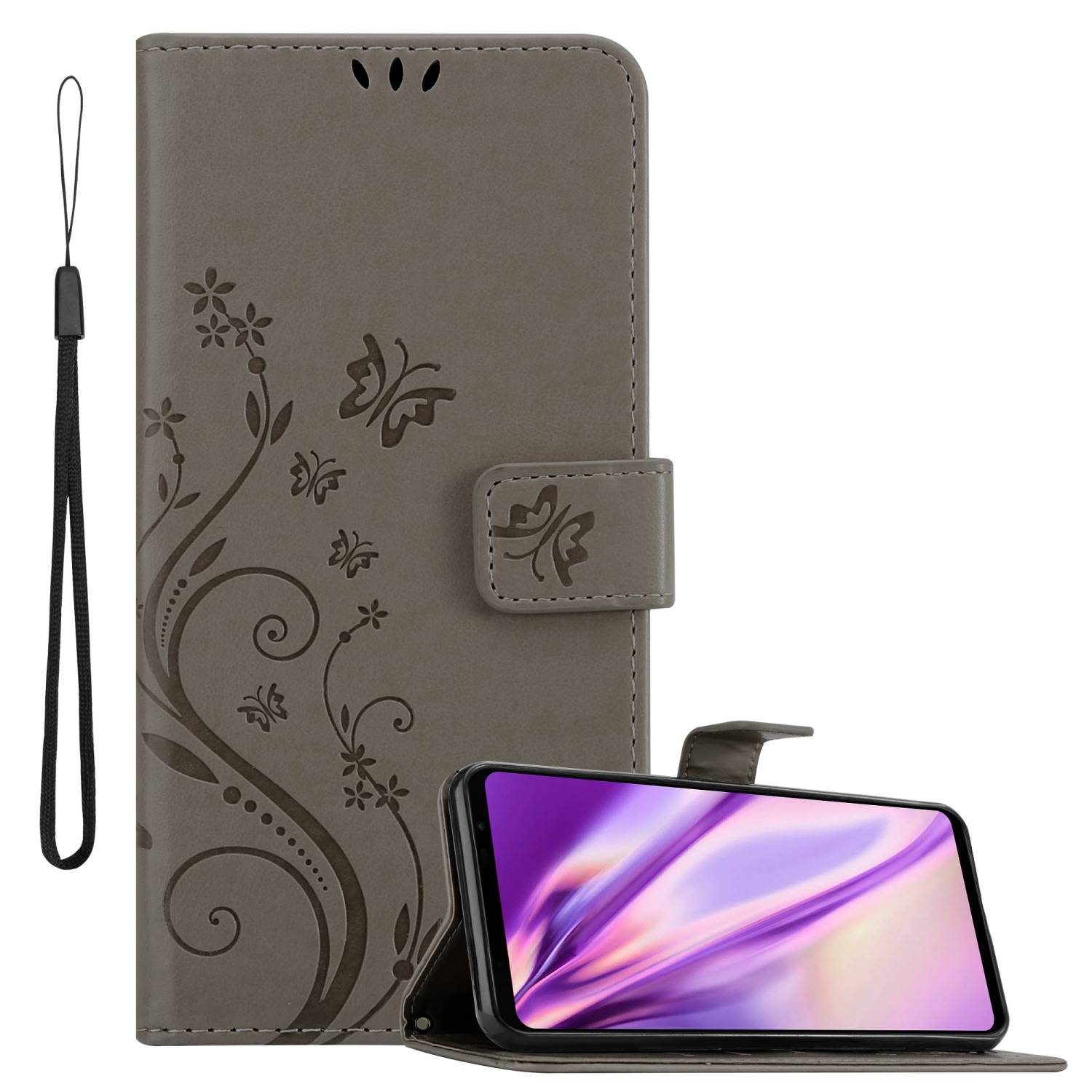 Cadorabo Hülle für Asus ROG Phone 5 Schutz Hülle in Grau Schutzhülle Handy Hülle Etui Case Blumen Flower