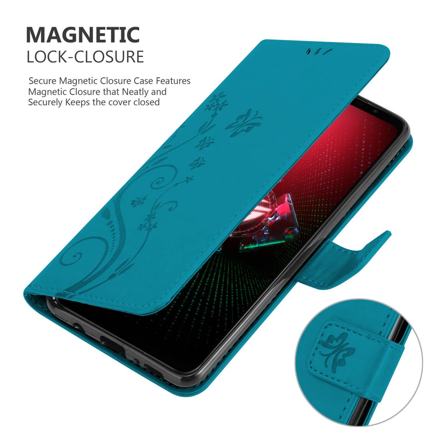 Cadorabo Hülle für Asus ROG Phone 5 Schutz Hülle in Blau Schutzhülle Handy Hülle Etui Case Blumen Flower