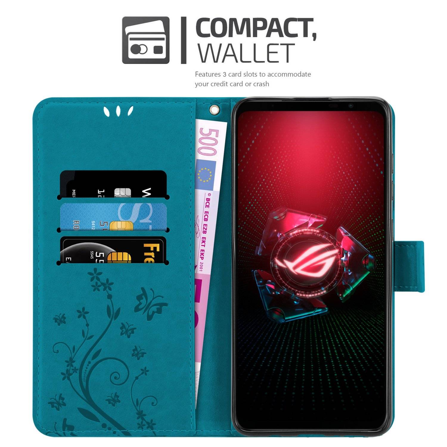Cadorabo Hülle für Asus ROG Phone 5 Schutz Hülle in Blau Schutzhülle Handy Hülle Etui Case Blumen Flower