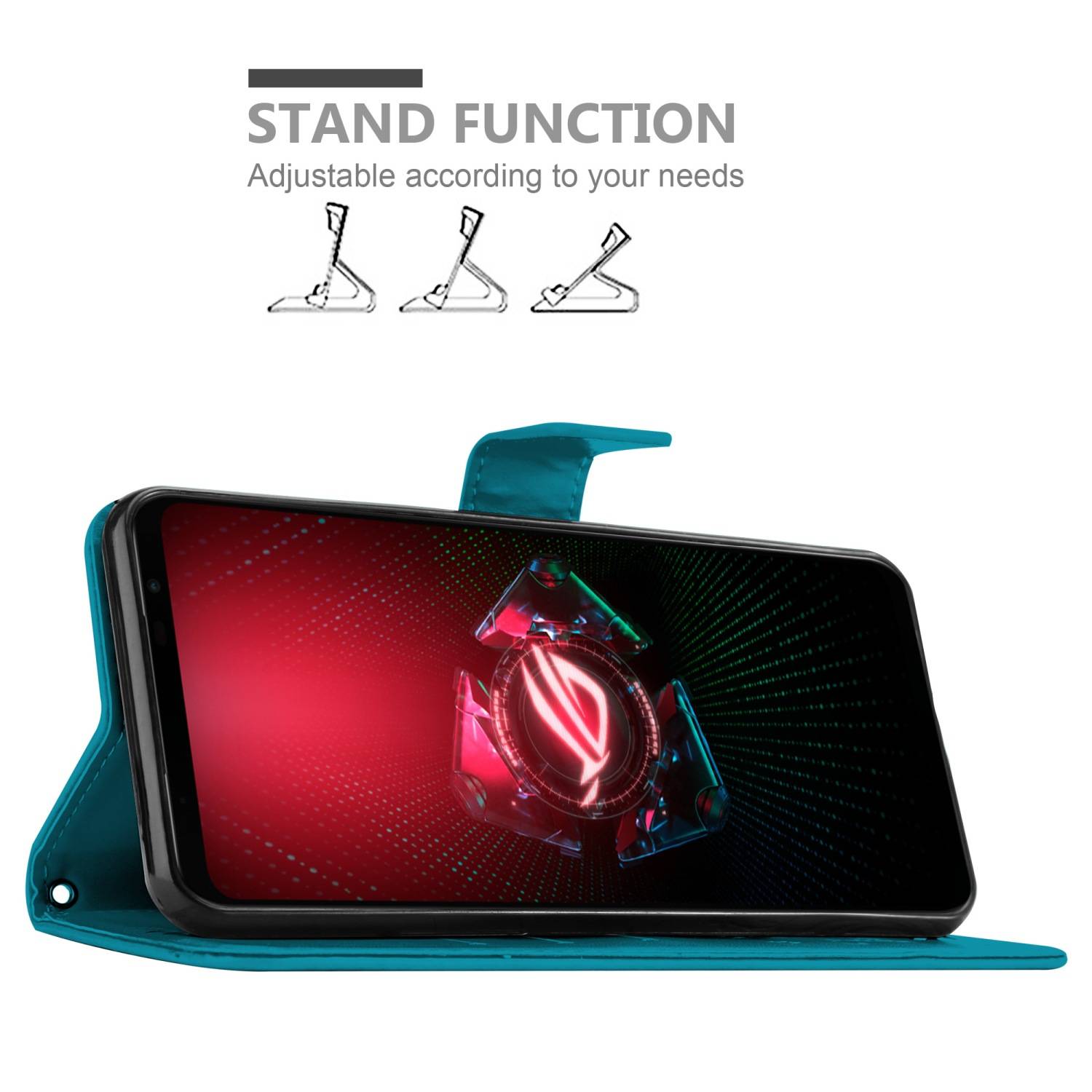 Cadorabo Hülle für Asus ROG Phone 5 Schutz Hülle in Blau Schutzhülle Handy Hülle Etui Case Blumen Flower