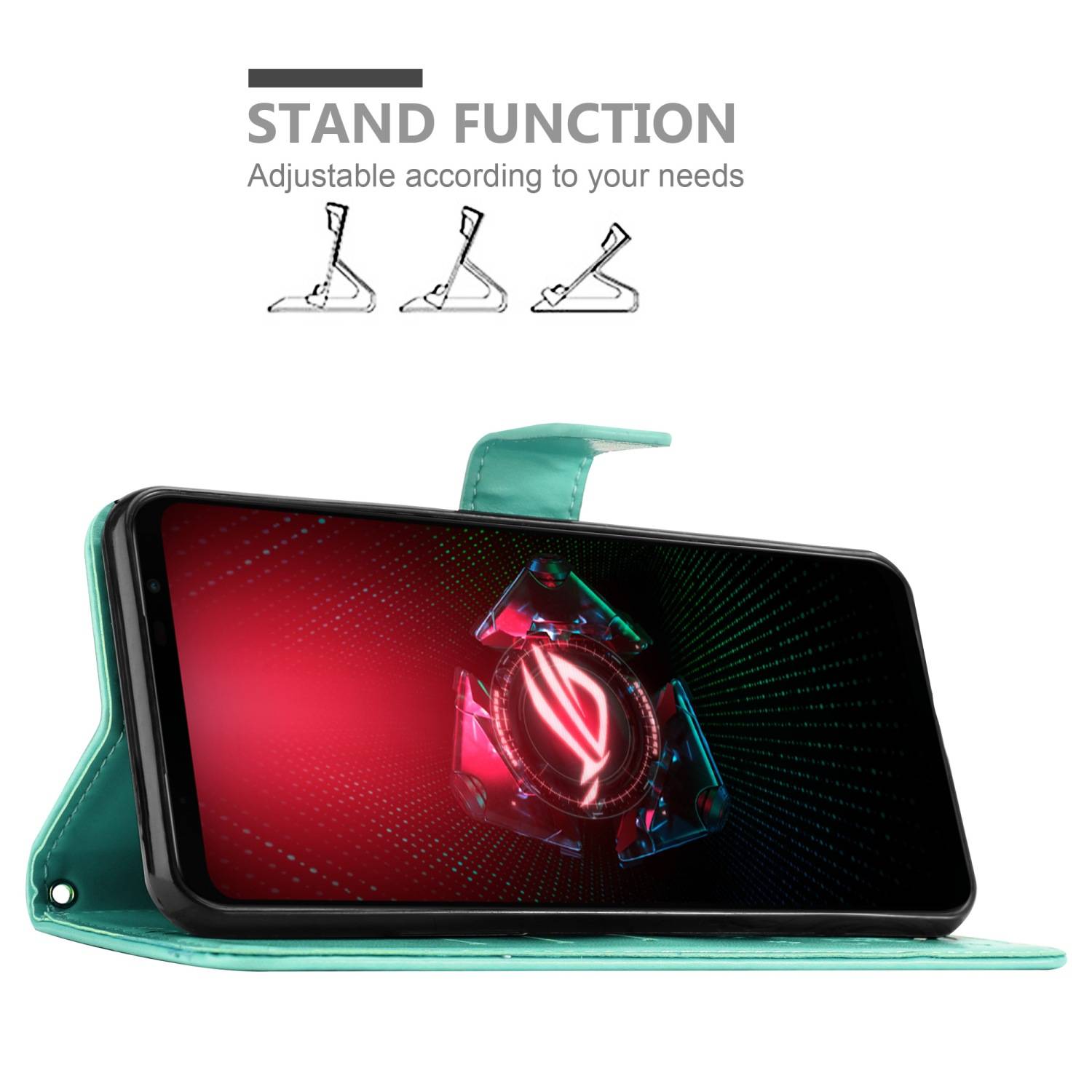Cadorabo Hülle für Asus ROG Phone 5 Schutz Hülle in Türkis Schutzhülle Handy Hülle Etui Case Blumen Flower
