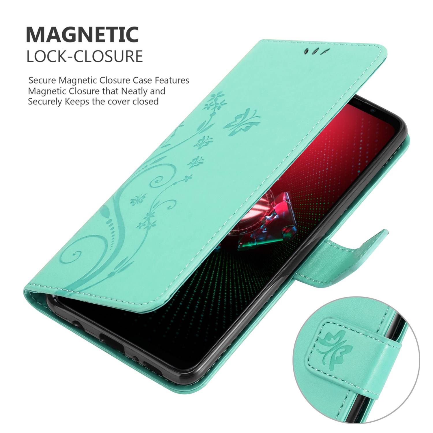 Cadorabo Hülle für Asus ROG Phone 5 Schutz Hülle in Türkis Schutzhülle Handy Hülle Etui Case Blumen Flower