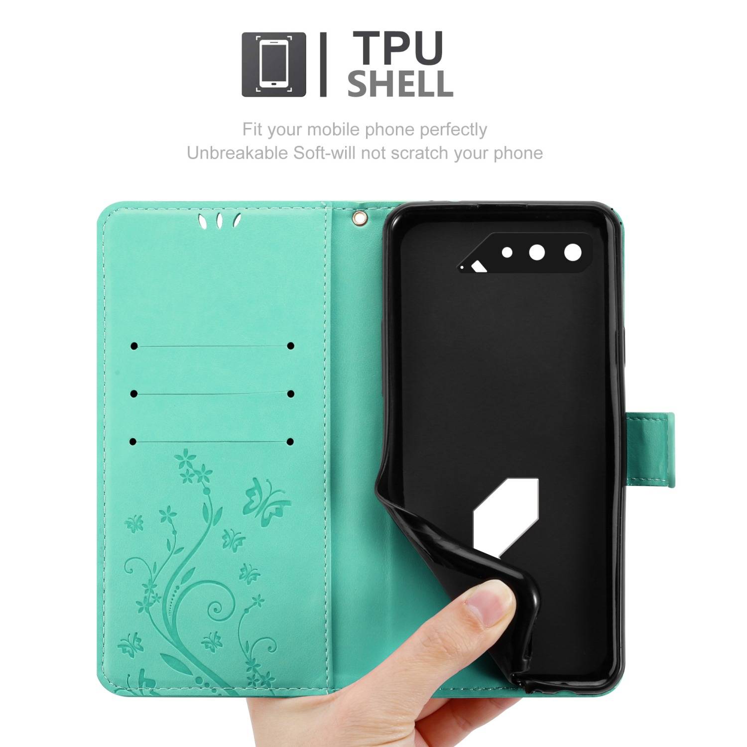 Cadorabo Hülle für Asus ROG Phone 5 Schutz Hülle in Türkis Schutzhülle Handy Hülle Etui Case Blumen Flower