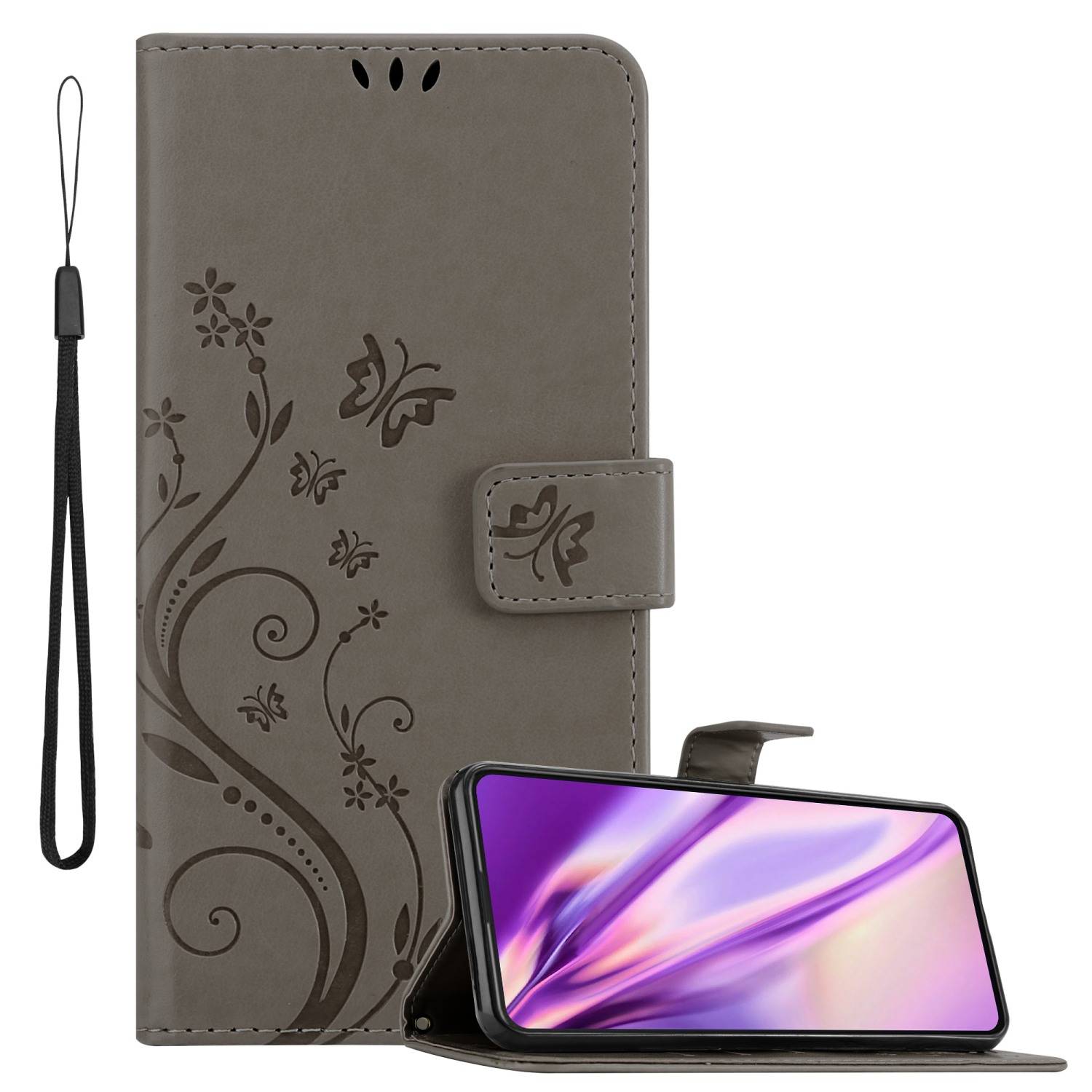 Cadorabo Hülle für Asus ZenFone 8 FLIP Schutz Hülle in Grau Schutzhülle Handy Hülle Etui Case Blumen Flower