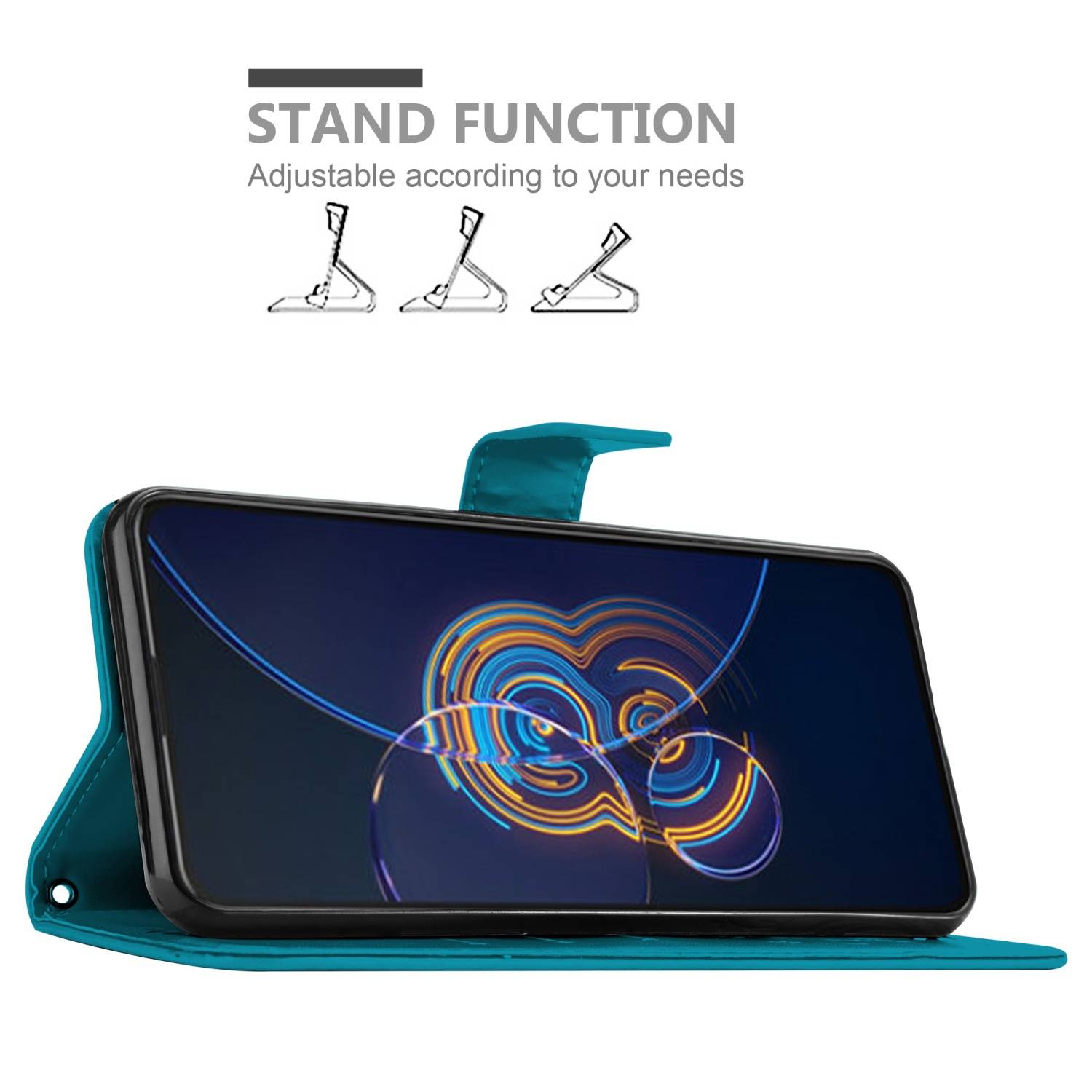 Cadorabo Hülle für Asus ZenFone 8 FLIP Schutz Hülle in Blau Schutzhülle Handy Hülle Etui Case Blumen Flower