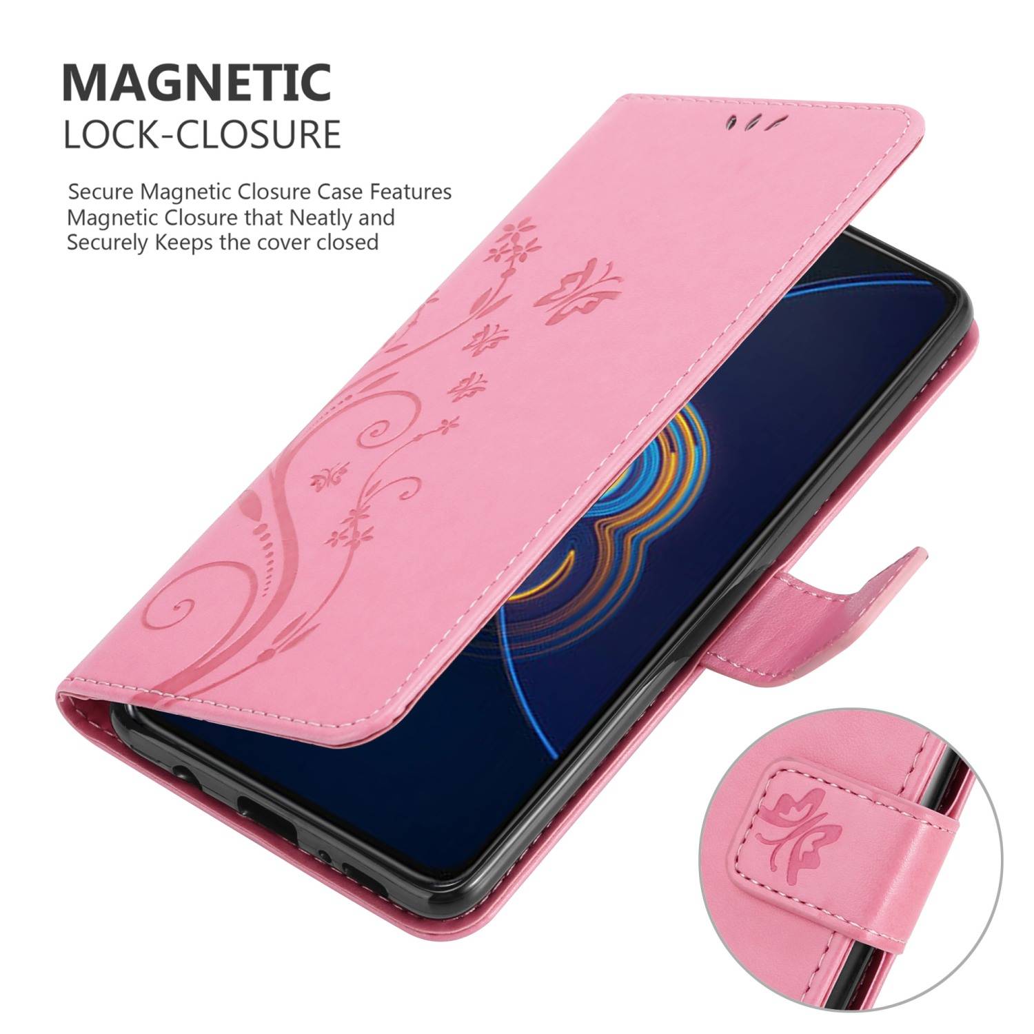 Cadorabo Hülle für Asus ZenFone 8 FLIP Schutz Hülle in Rosa Schutzhülle Handy Hülle Etui Case Blumen Flower
