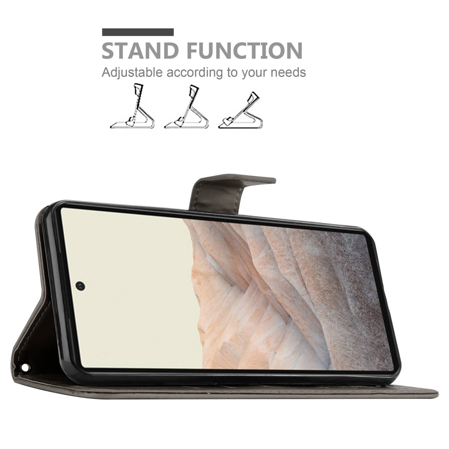 Cadorabo Hülle für Google PIXEL 6 Schutz Hülle in Grau Schutzhülle Handy Hülle Etui Case Blumen Flower