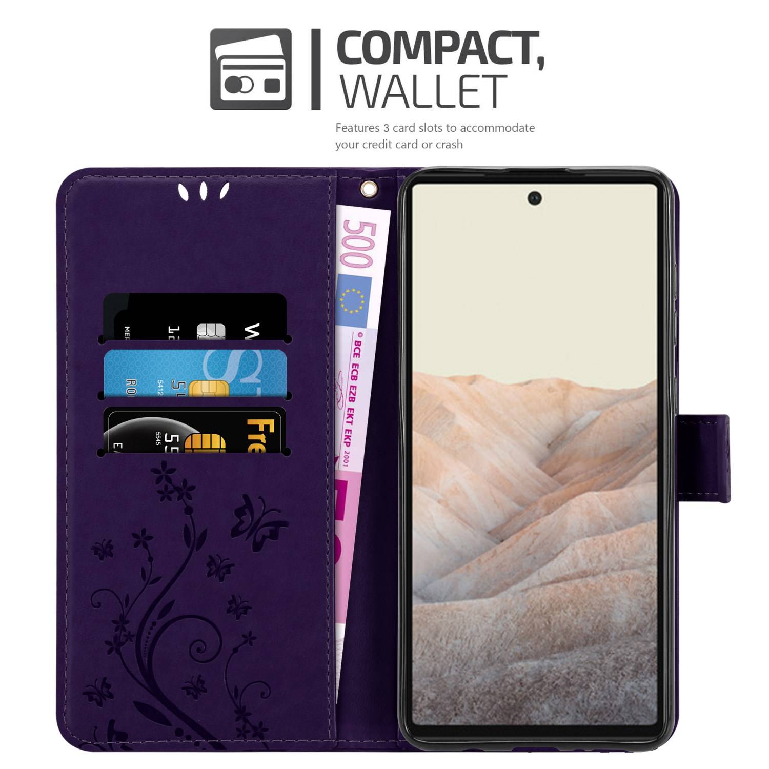 Cadorabo Hülle für Google PIXEL 6 Schutz Hülle in Lila Schutzhülle Handy Hülle Etui Case Blumen Flower