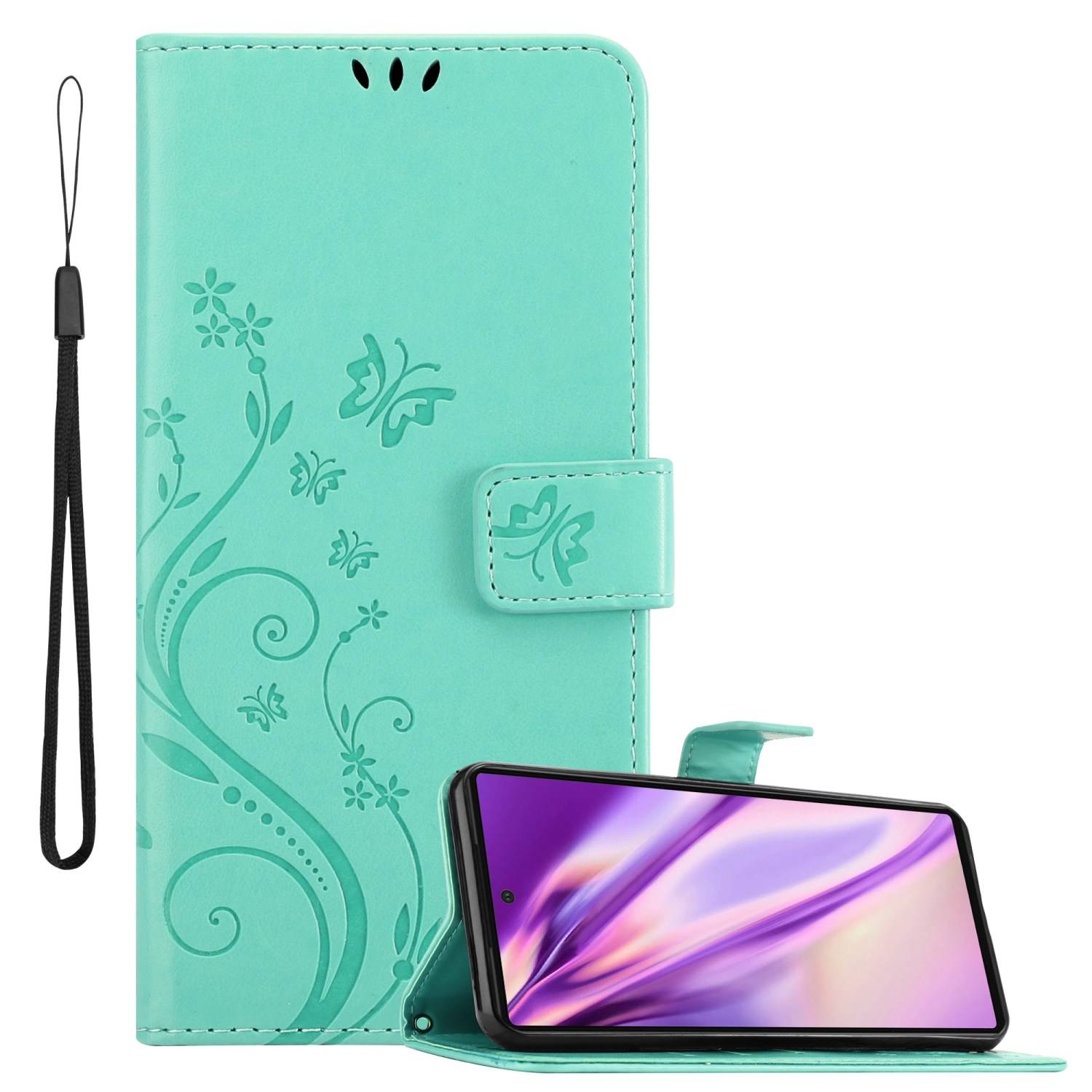 Cadorabo Hülle für Google PIXEL 6 Schutz Hülle in Türkis Schutzhülle Handy Hülle Etui Case Blumen Flower