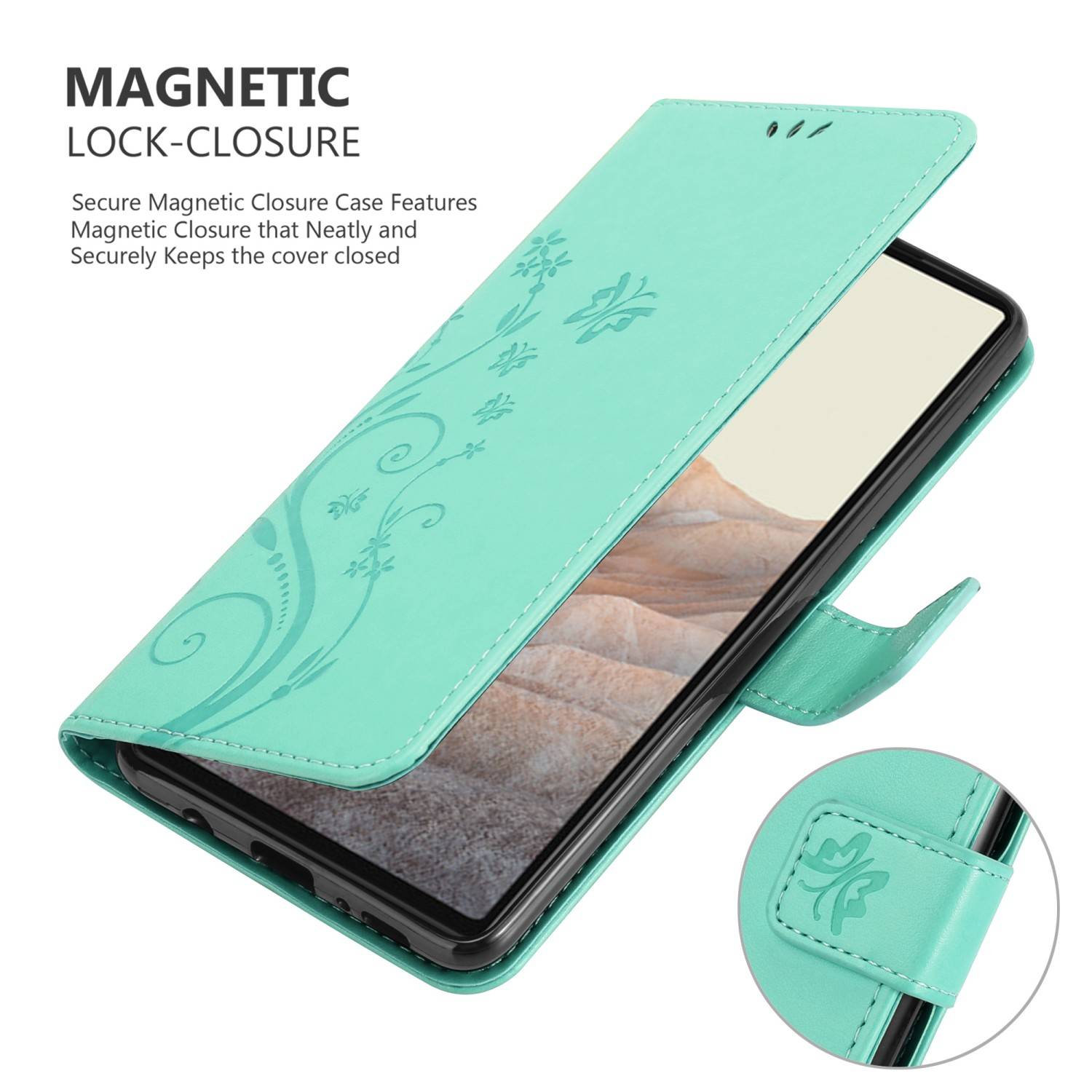 Cadorabo Hülle für Google PIXEL 6 Schutz Hülle in Türkis Schutzhülle Handy Hülle Etui Case Blumen Flower