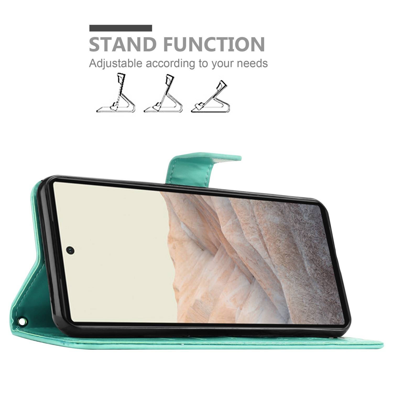Cadorabo Hülle für Google PIXEL 6 Schutz Hülle in Türkis Schutzhülle Handy Hülle Etui Case Blumen Flower