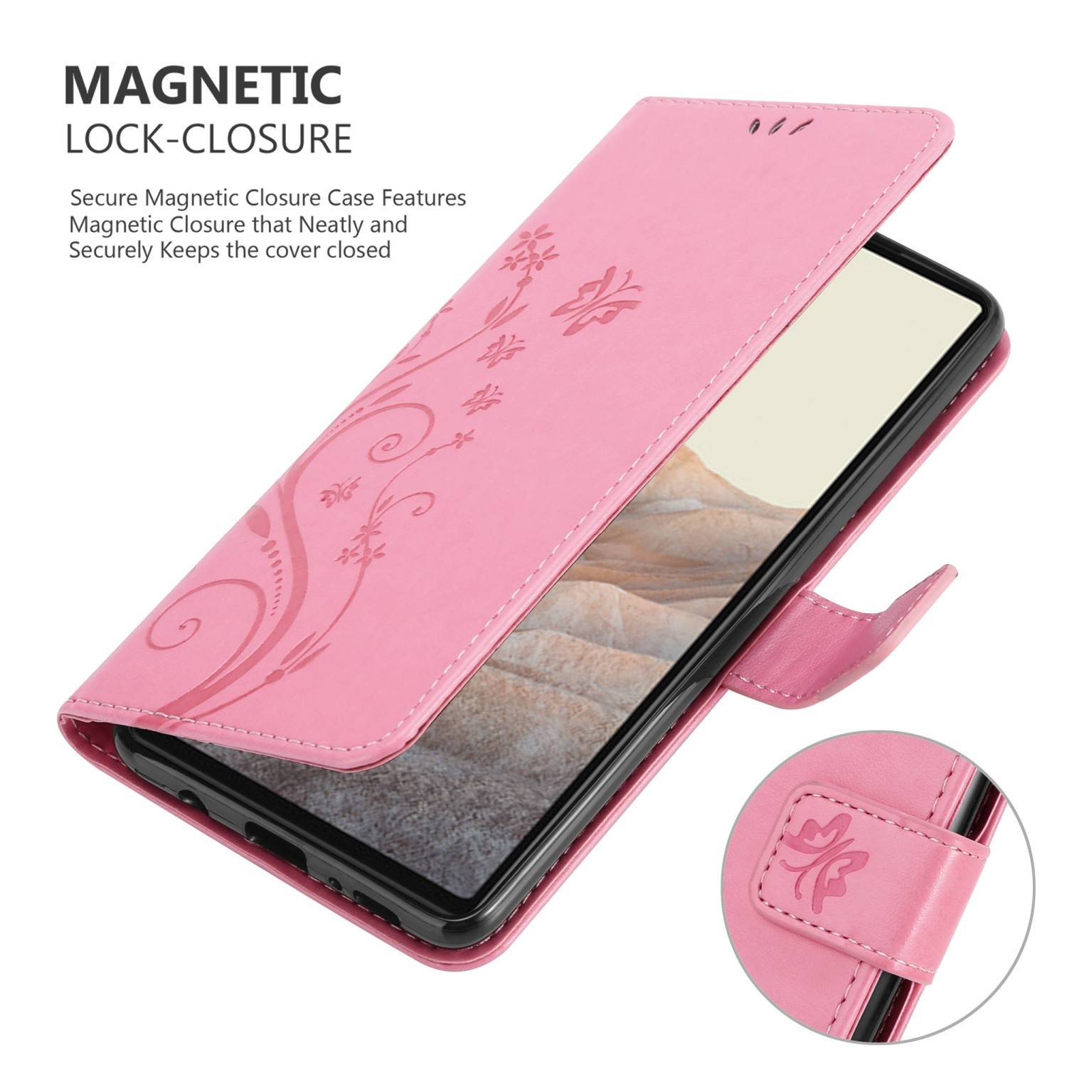 Cadorabo Hülle für Google PIXEL 6 Schutz Hülle in Rosa Schutzhülle Handy Hülle Etui Case Blumen Flower