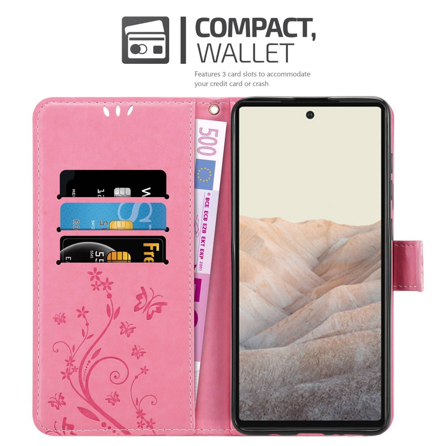 Cadorabo Hülle für Google PIXEL 6 Schutz Hülle in Rosa Schutzhülle Handy Hülle Etui Case Blumen Flower