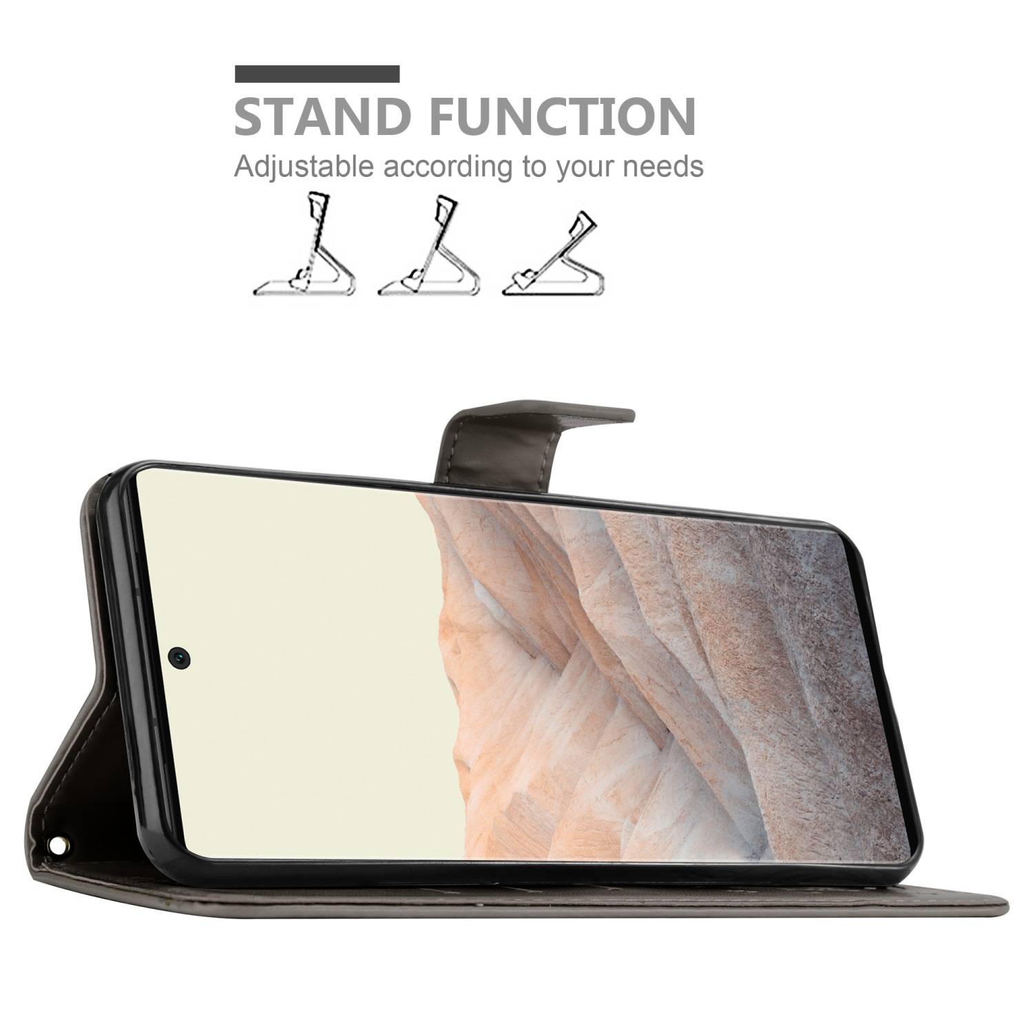 Cadorabo Hülle für Google PIXEL 6 PRO Schutz Hülle in Grau Schutzhülle Handy Hülle Etui Case Blumen Flower