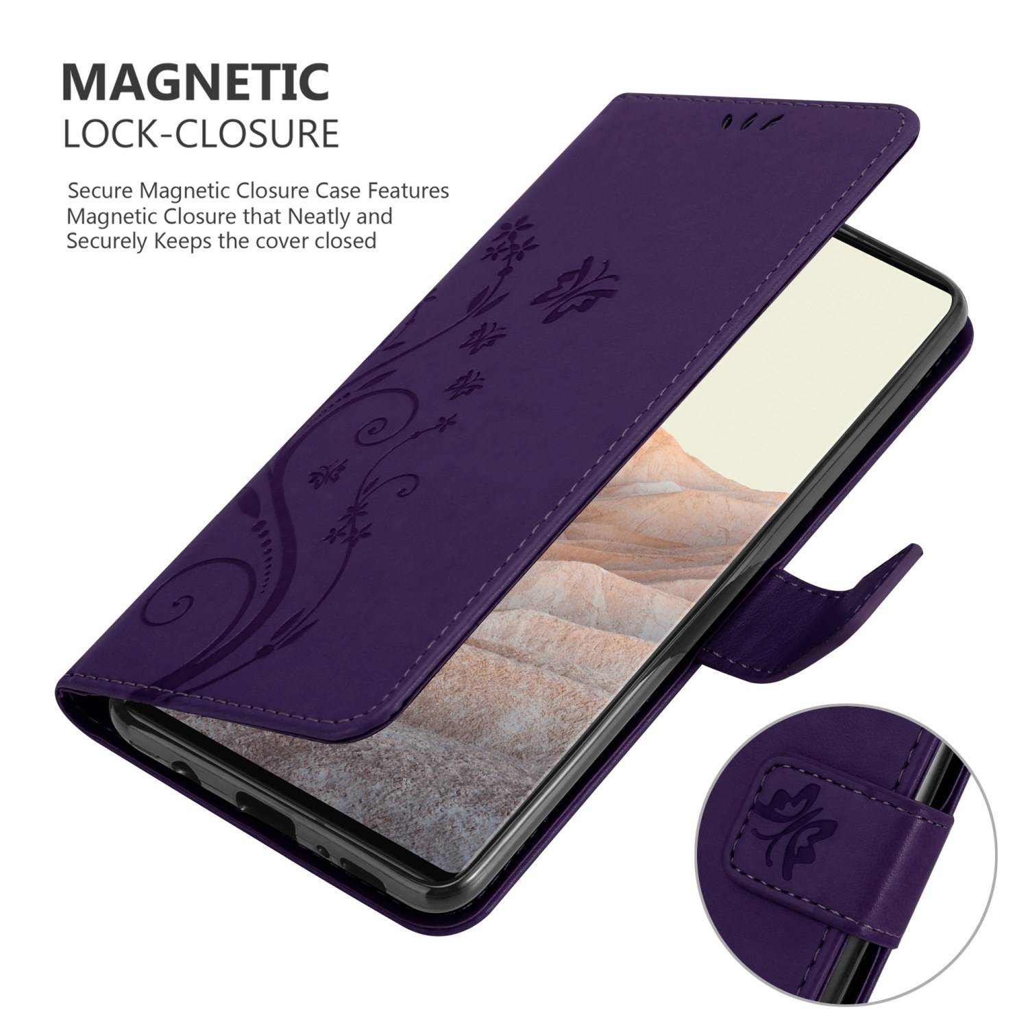 Cadorabo Hülle für Google PIXEL 6 PRO Schutz Hülle in Lila Schutzhülle Handy Hülle Etui Case Blumen Flower