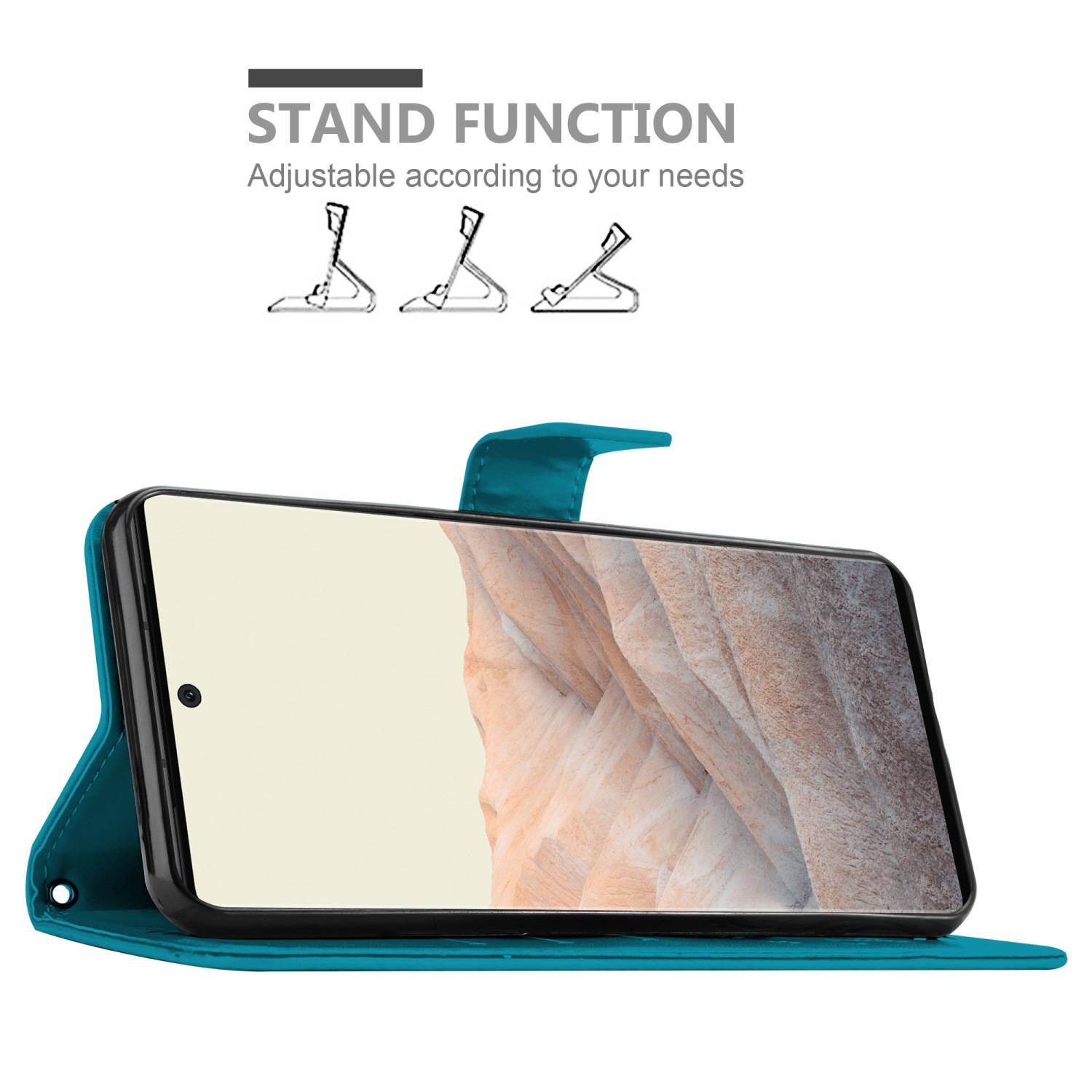 Cadorabo Hülle für Google PIXEL 6 PRO Schutz Hülle in Blau Schutzhülle Handy Hülle Etui Case Blumen Flower